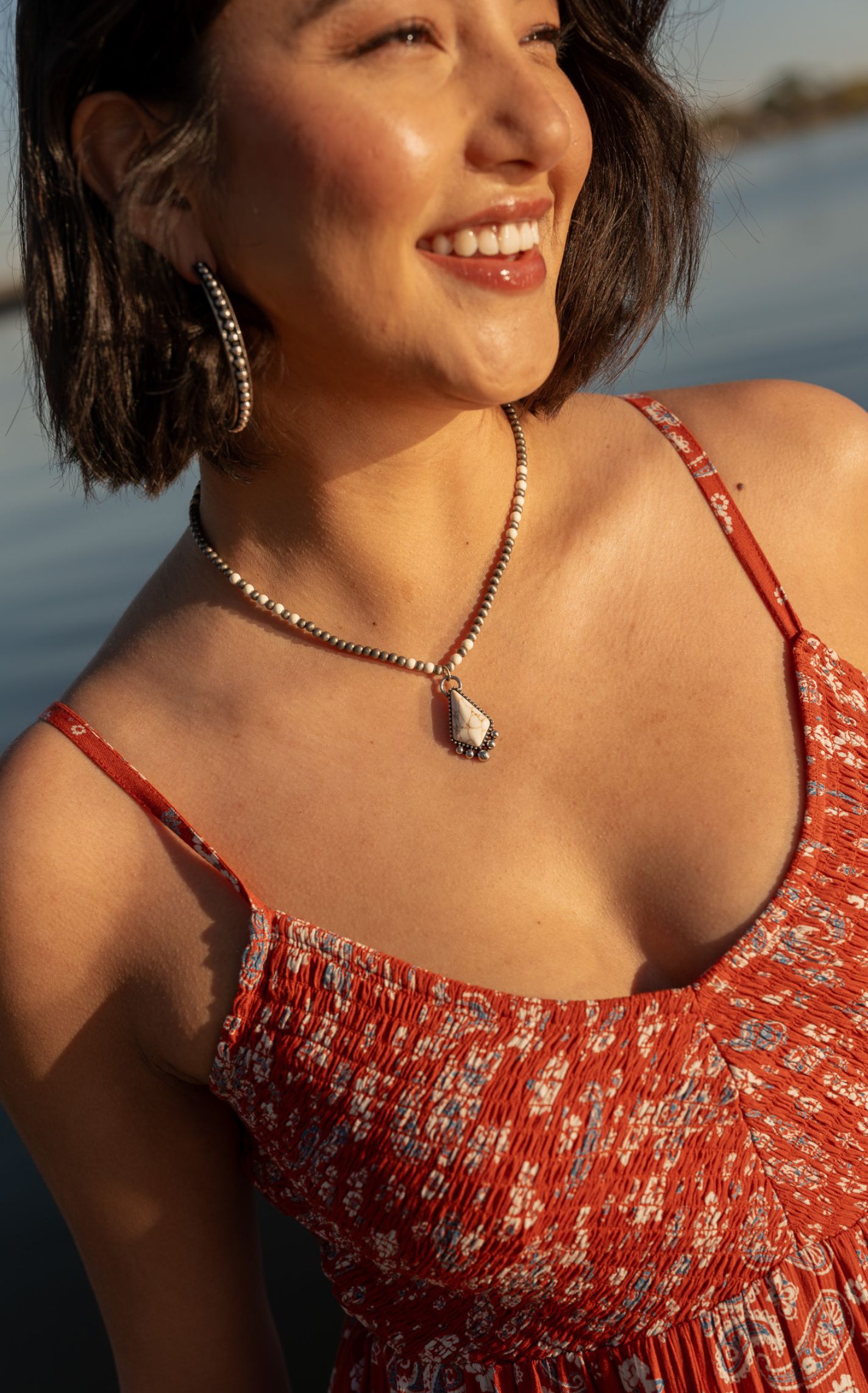 Rockin C Navajo Pearls & Diamond White Stone Pendant Necklace - Image 1