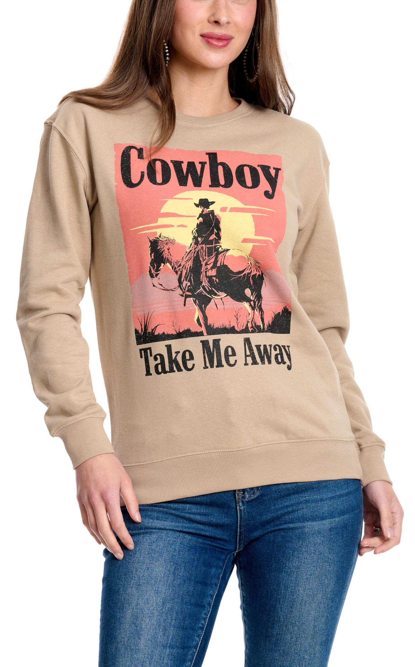Lotus Fashion Women's Mocha Cowboy Take Me Away Graphic Pullover - Image 1