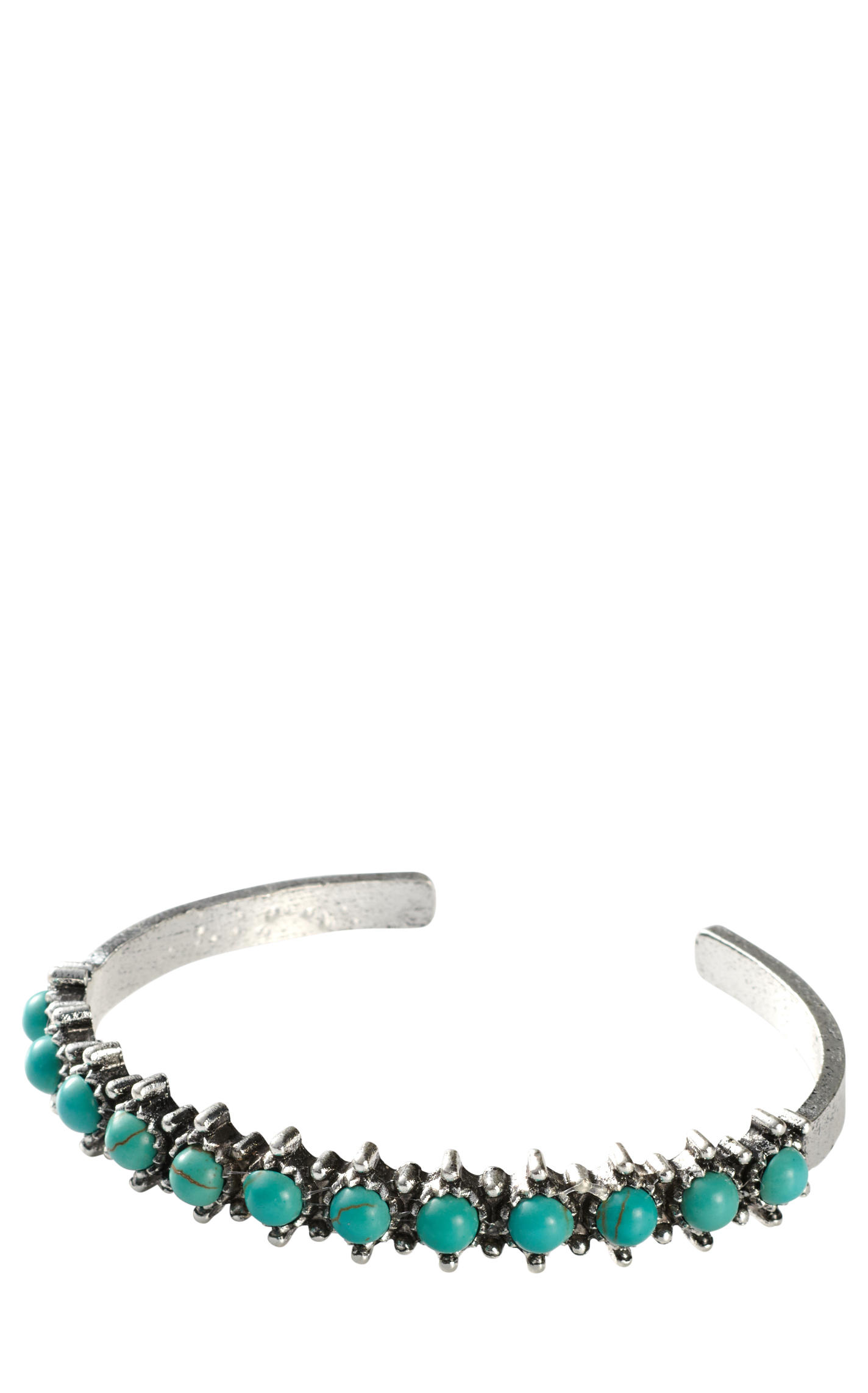 Southern Grace Silver Beads & Round Turquoise Stone Dainty Cuff Bracelet - Image 1