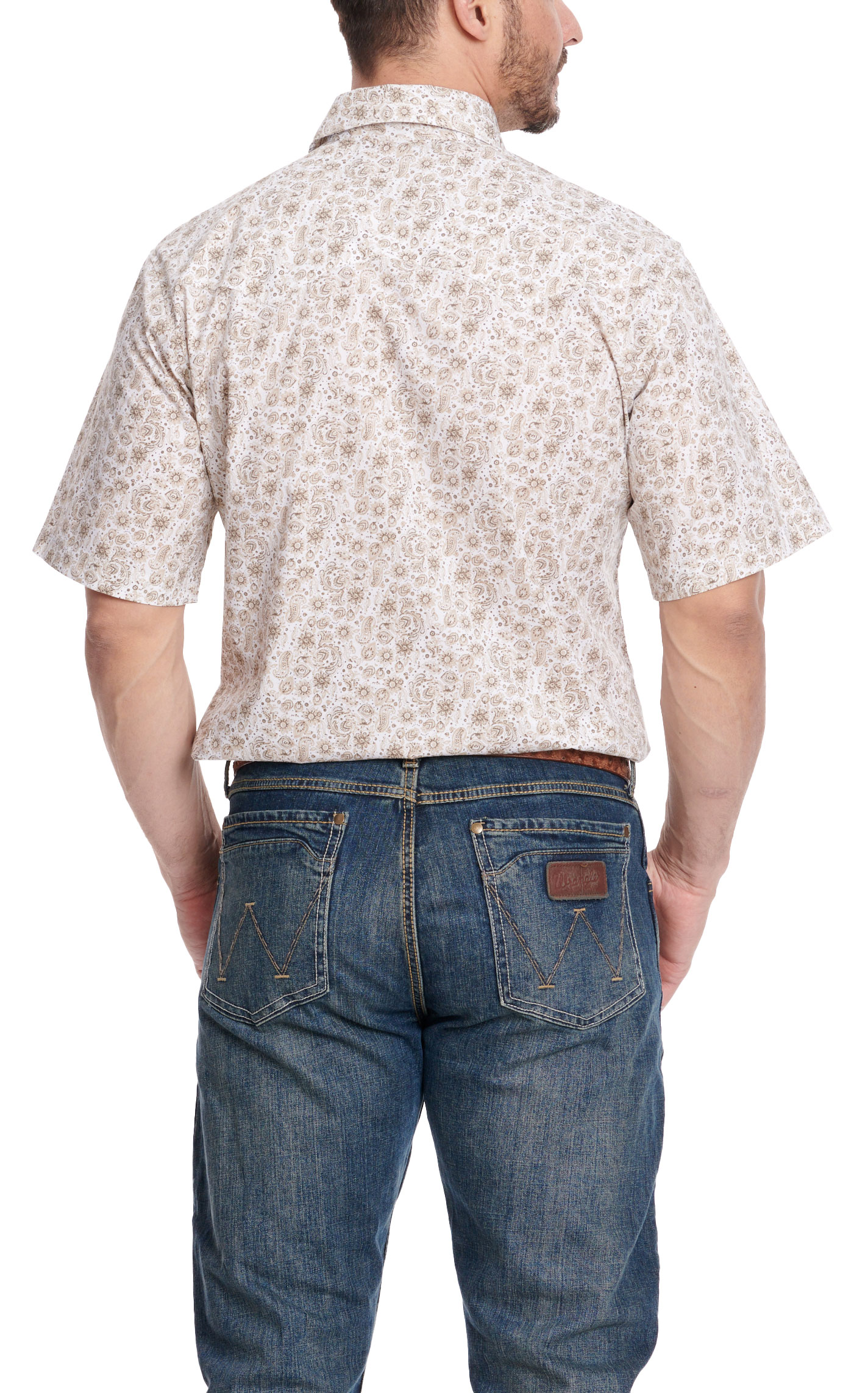 Wrangler Retro Men's Cream Khaki & Taupe Geo Print Short Sleeve Western Shirt - Image 1