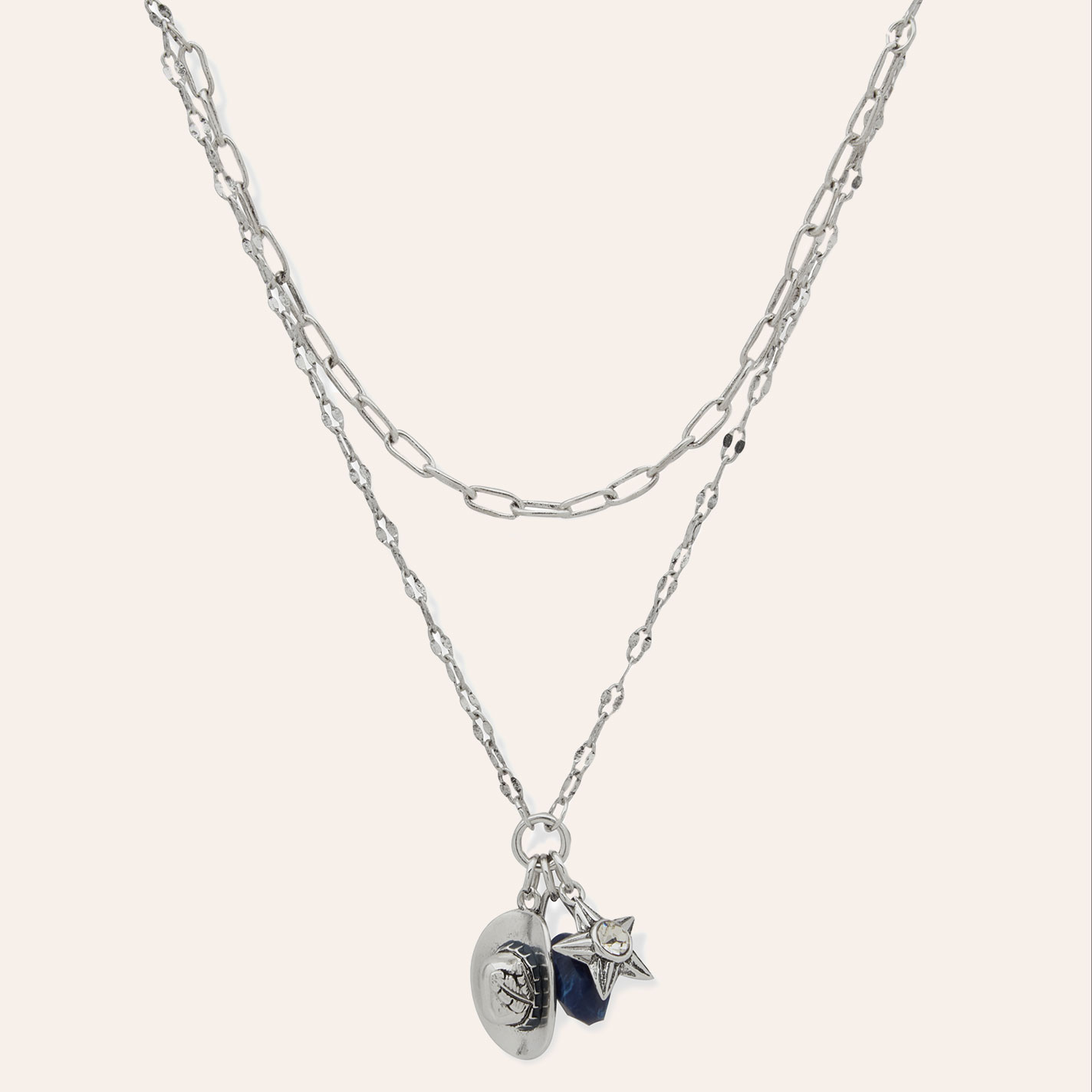 Lainey Wilson Silver & Navy Cowboy Hat Layered Charm Necklace - Image 1