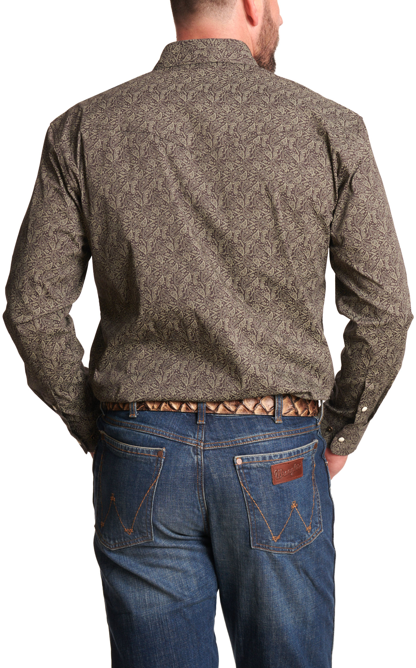 Rafter C Men's Brown Paisley Print Western Shirt - Image 1