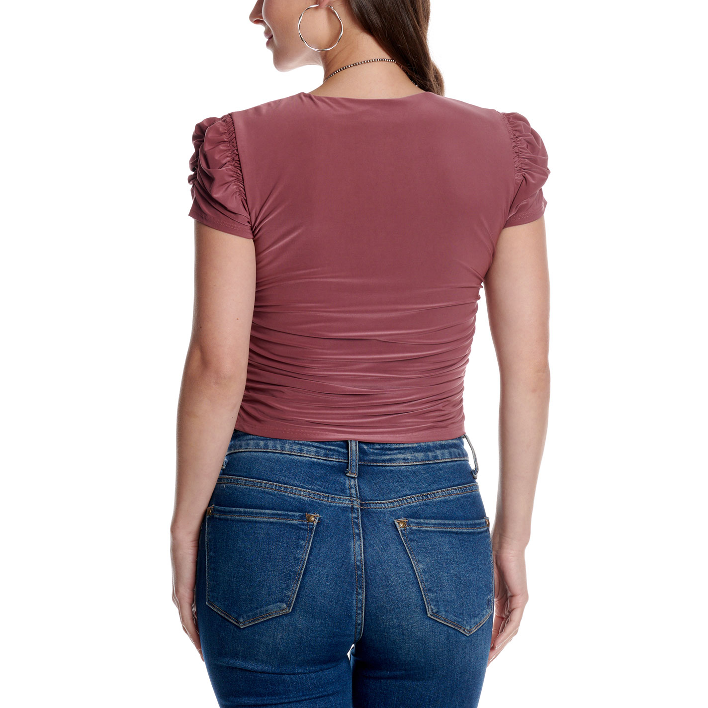 Moa Moa Women's Dark Mauve Scrunch Sleeve Velvet Top - Image 1