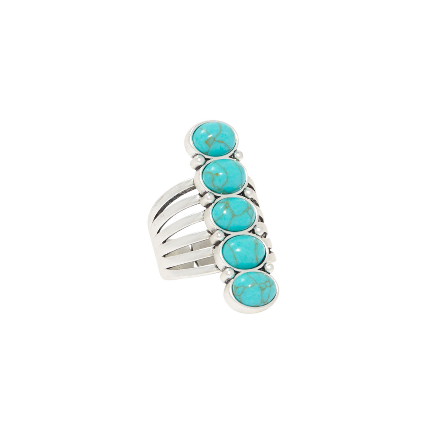 806 by Pink Panache Turquoise 5 Oval Stone Bar Ring - Image 2