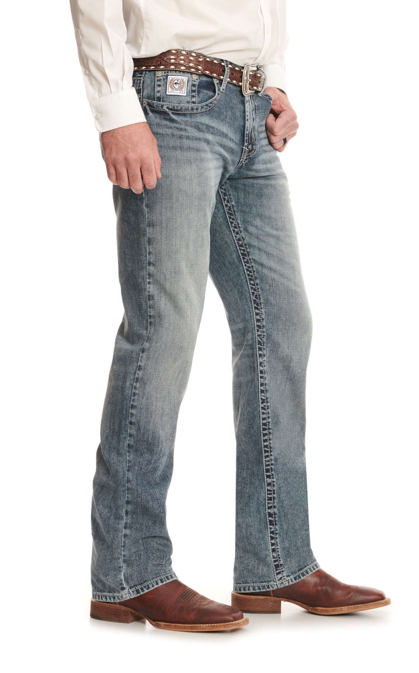 Cinch Men's White Label Light-Medium Stone-Wash Mid Rise Relaxed Fit Straight Leg Jeans - Image 1