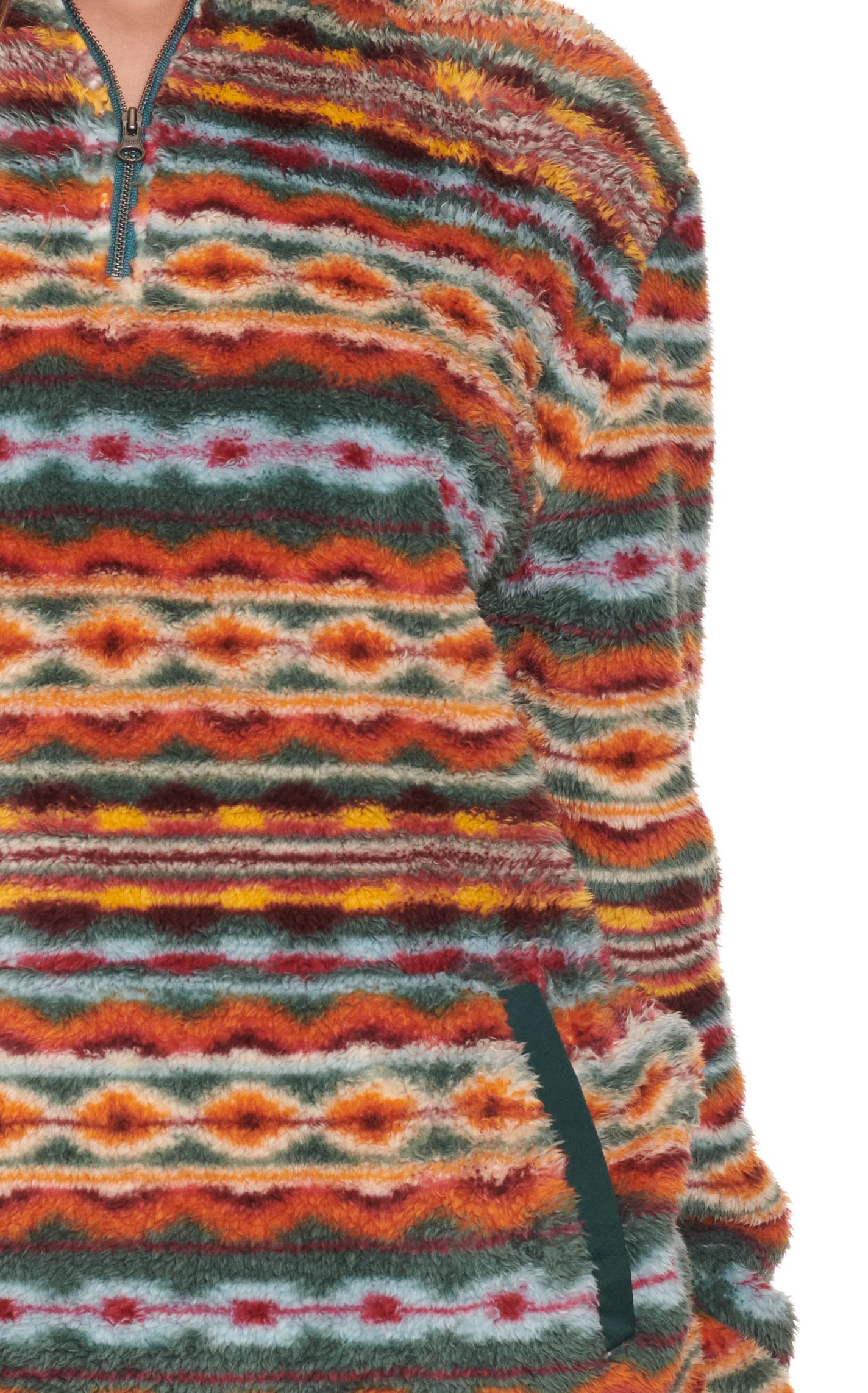 Rockin C Women's Dark Teal Orange Burgundy Print 1/4 Zip Long Sleeve Fleece Pullover - Image 1
