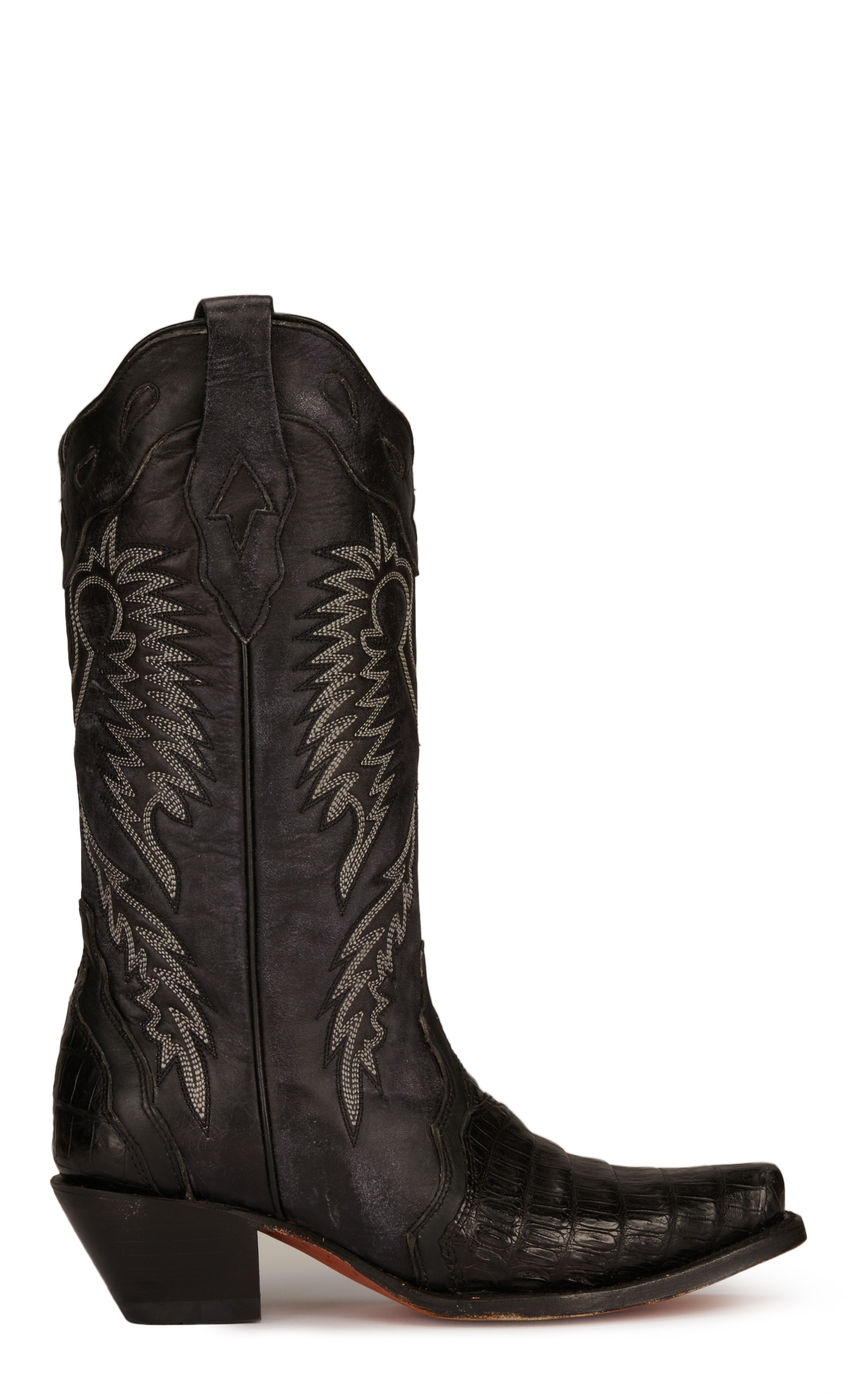 Corral Women's Black Caiman Snip Toe Exotic Cowboy Boots - Image 1