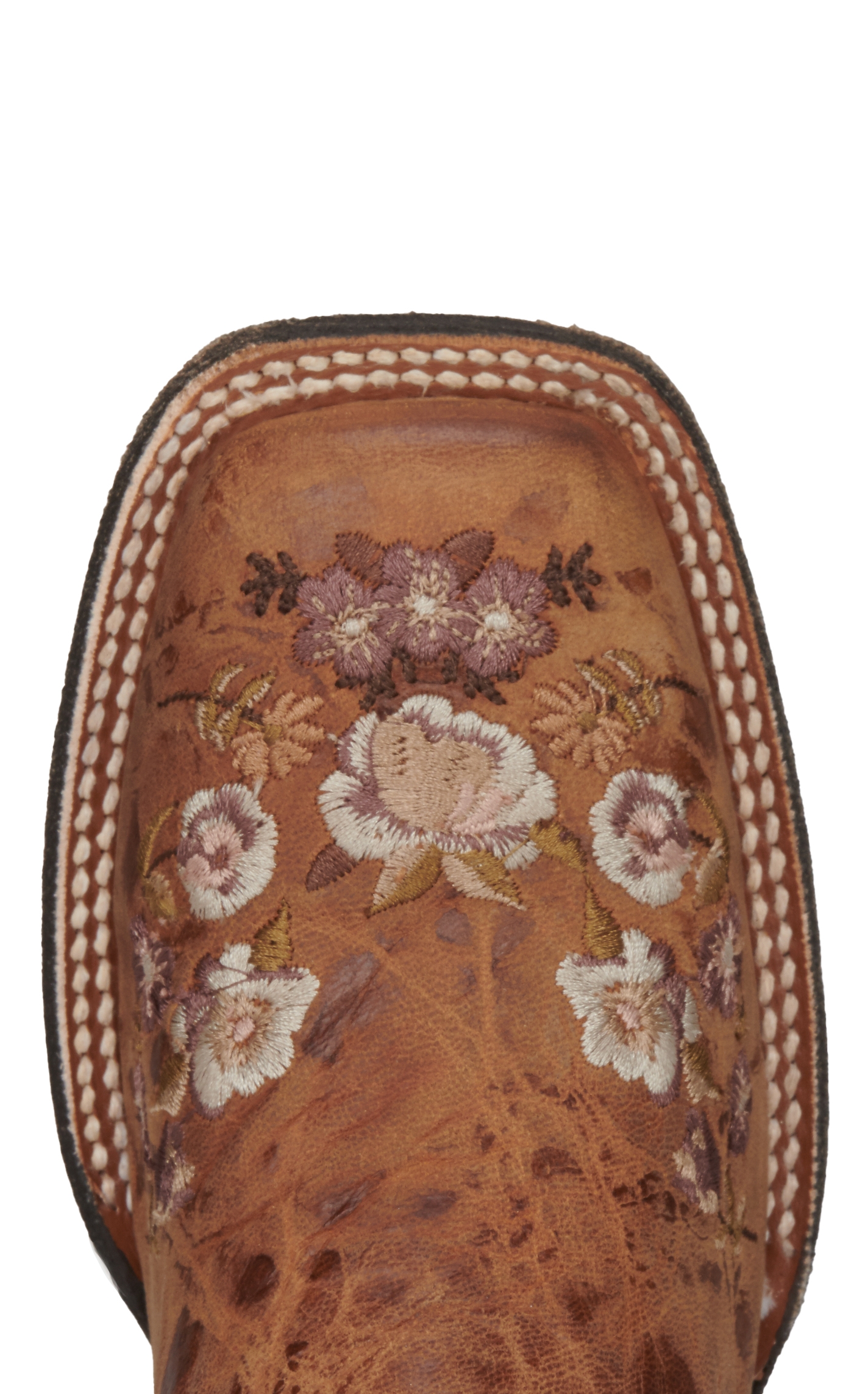 Cavender's Women's Weathered Tan with Floral Embroidery Square Toe Cowboy Boots - Image 1