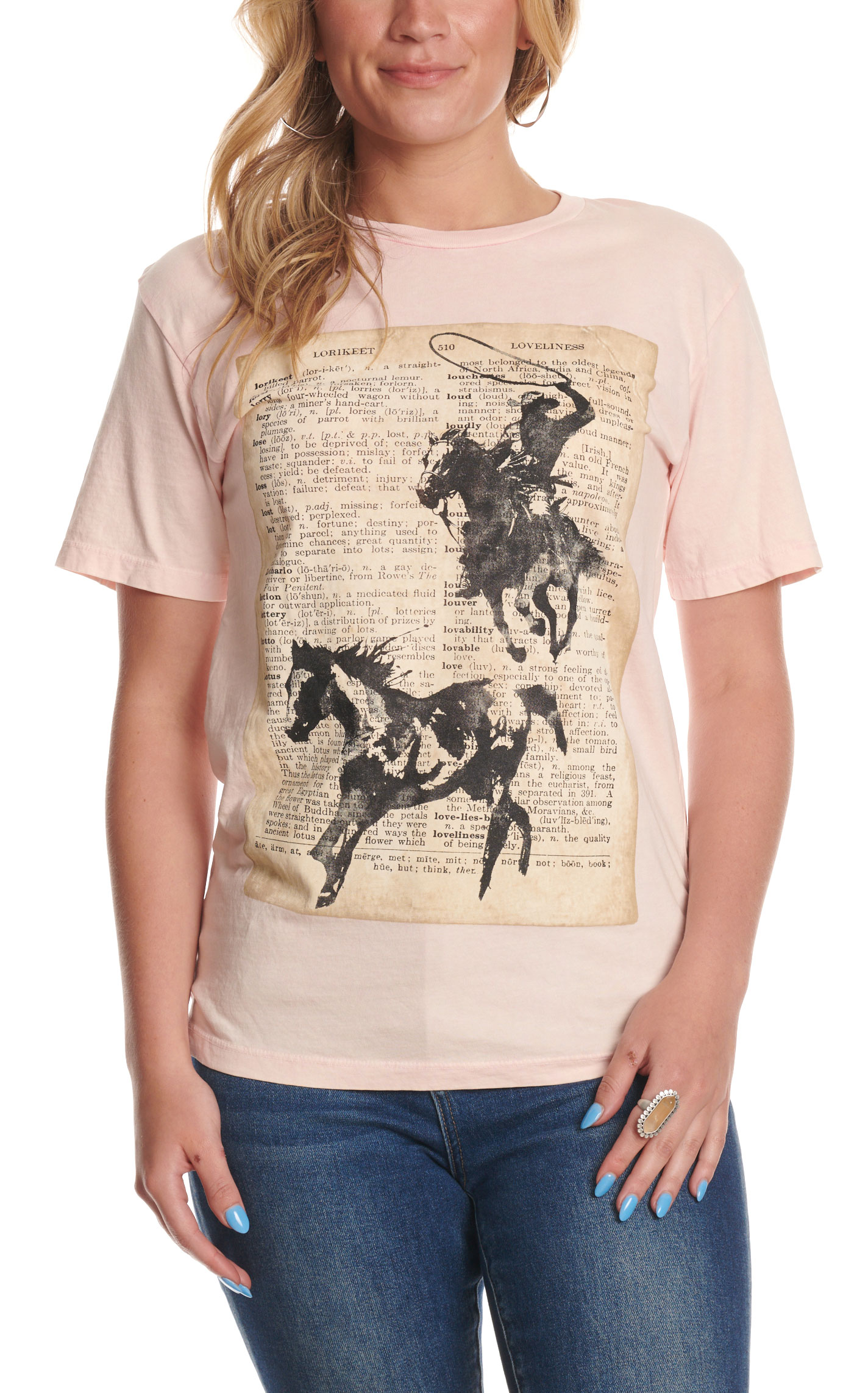 Lotus Fashion Women's Pink Cowboy Dictionary Graphic T-Shirt - Image 1