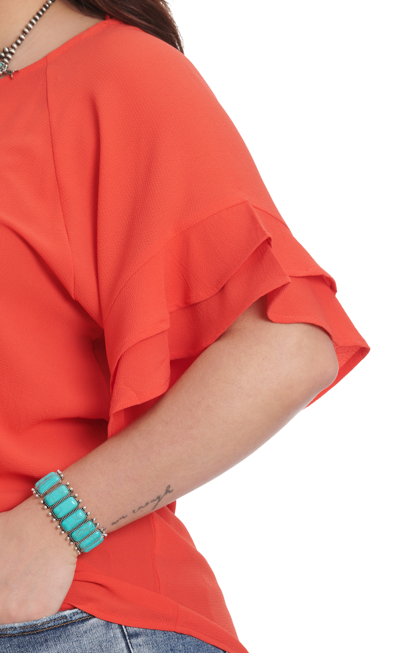 Umgee Women's Red-Orange Ruffled Sleeve Top - Plus Sizes - Image 1