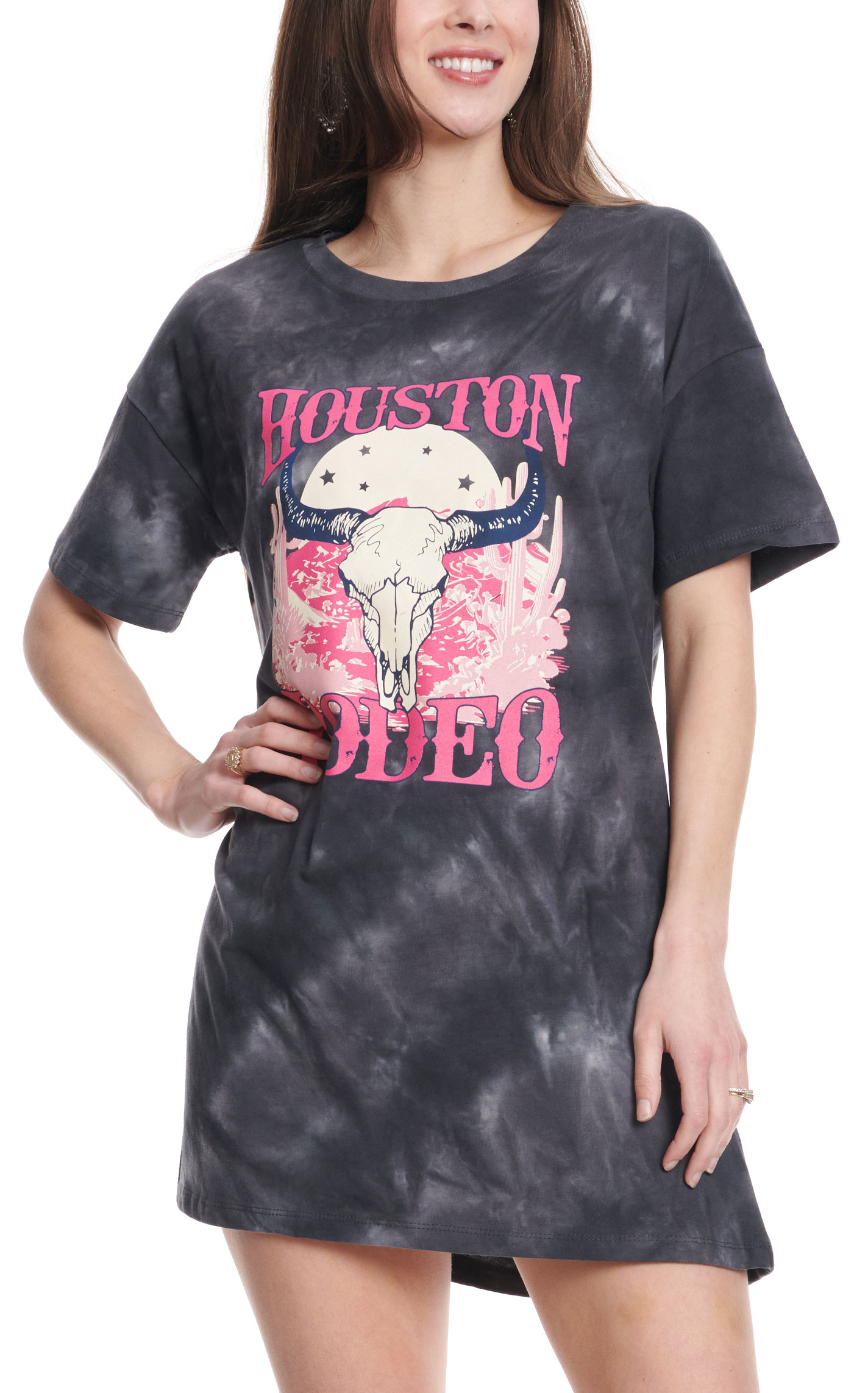 Grace & Emma Black Tie-Dyed & Pink Desert Skull Houston Rodeo Dress - Image 1