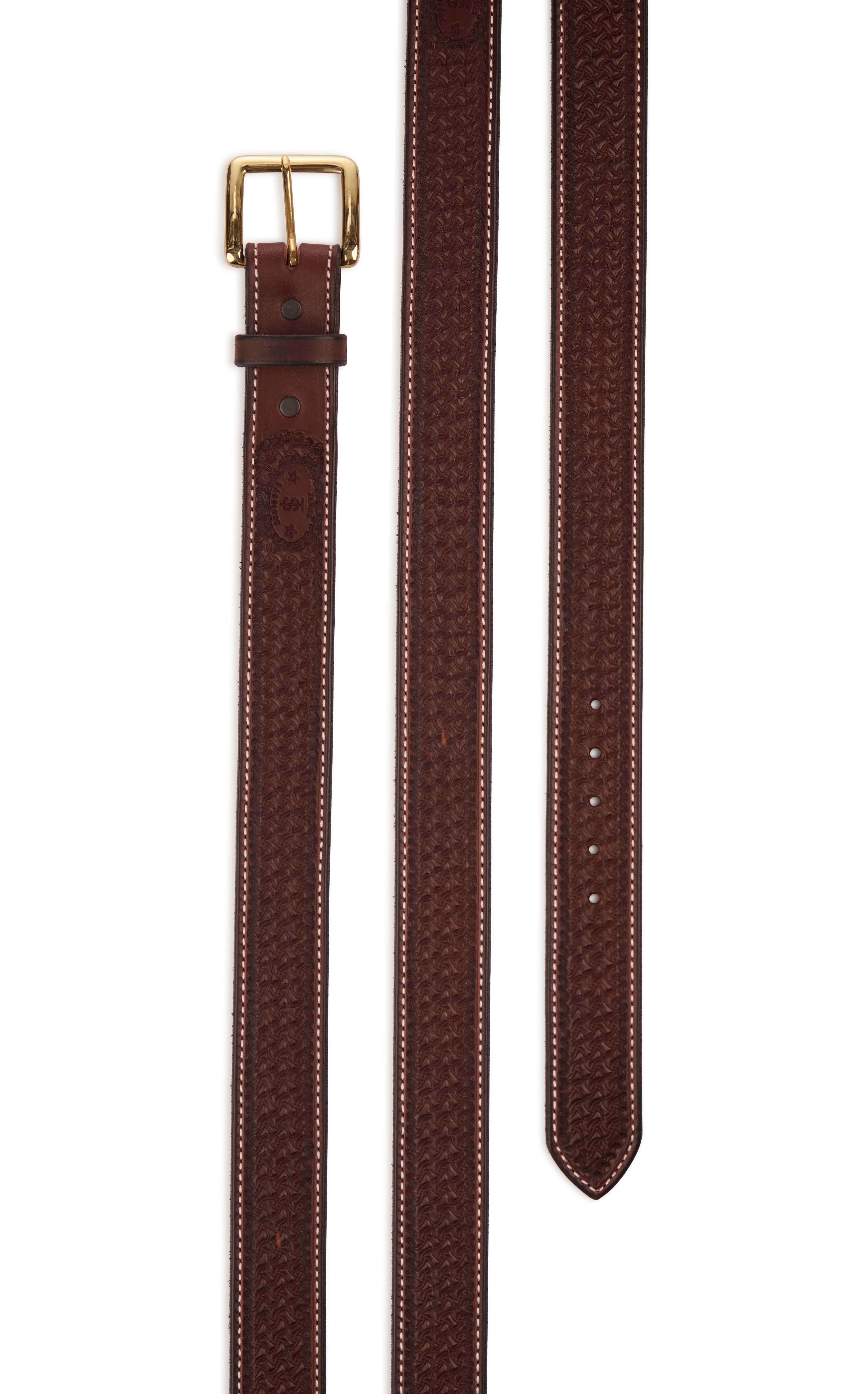 Texas Saddlery Men's Chocolate Brown Spider Weave Tooled Western Belt - Image 1