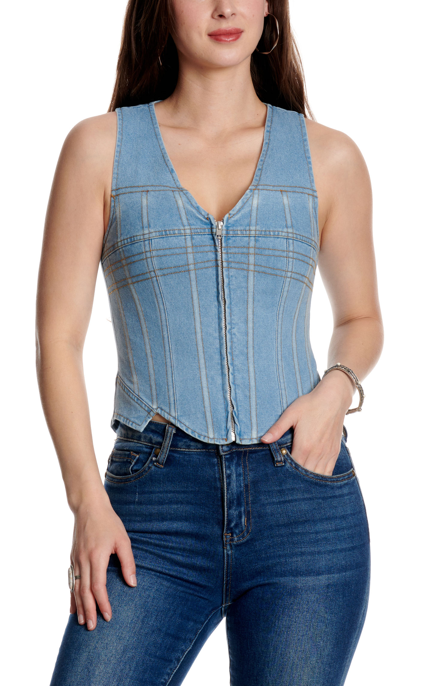Blue B Women's Light Wash Denim Vest - Image 2
