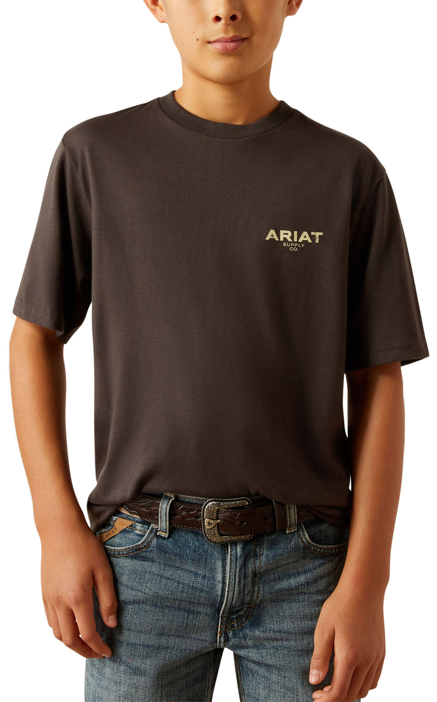 Ariat Boy's Dark Cement & Latte Logo Graphic T-Shirt - Image 1