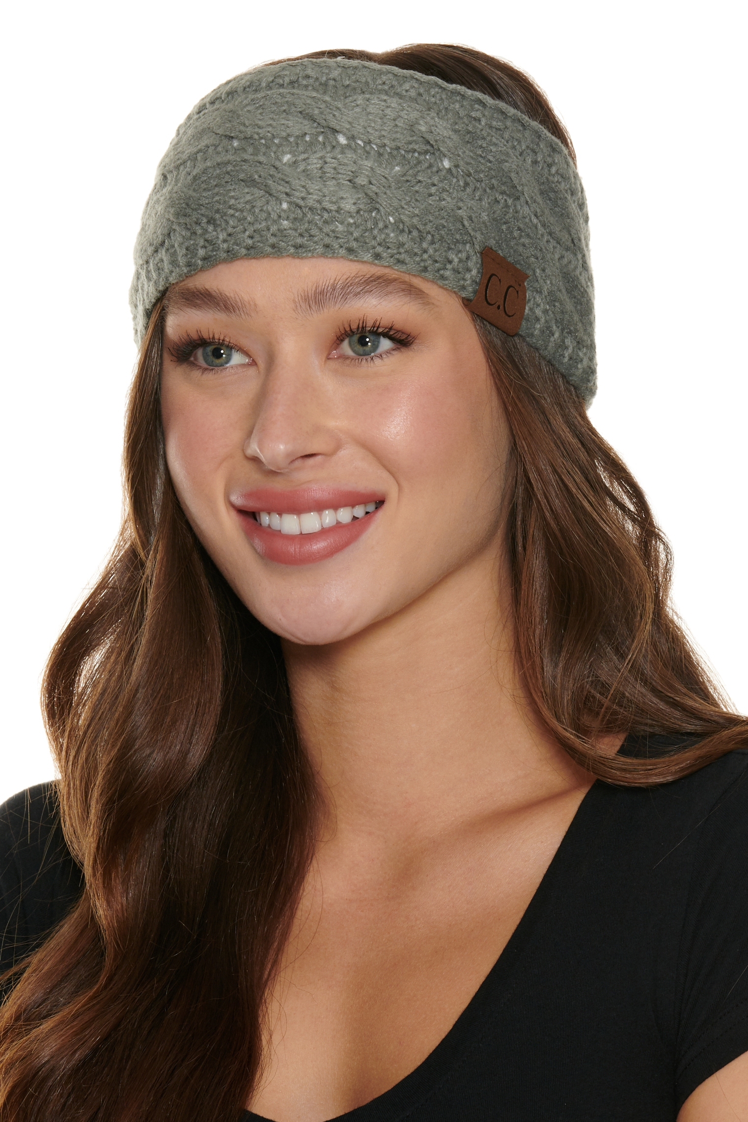 C.C. Gray Cable Knit Fleece Lined Headwrap - Image 1