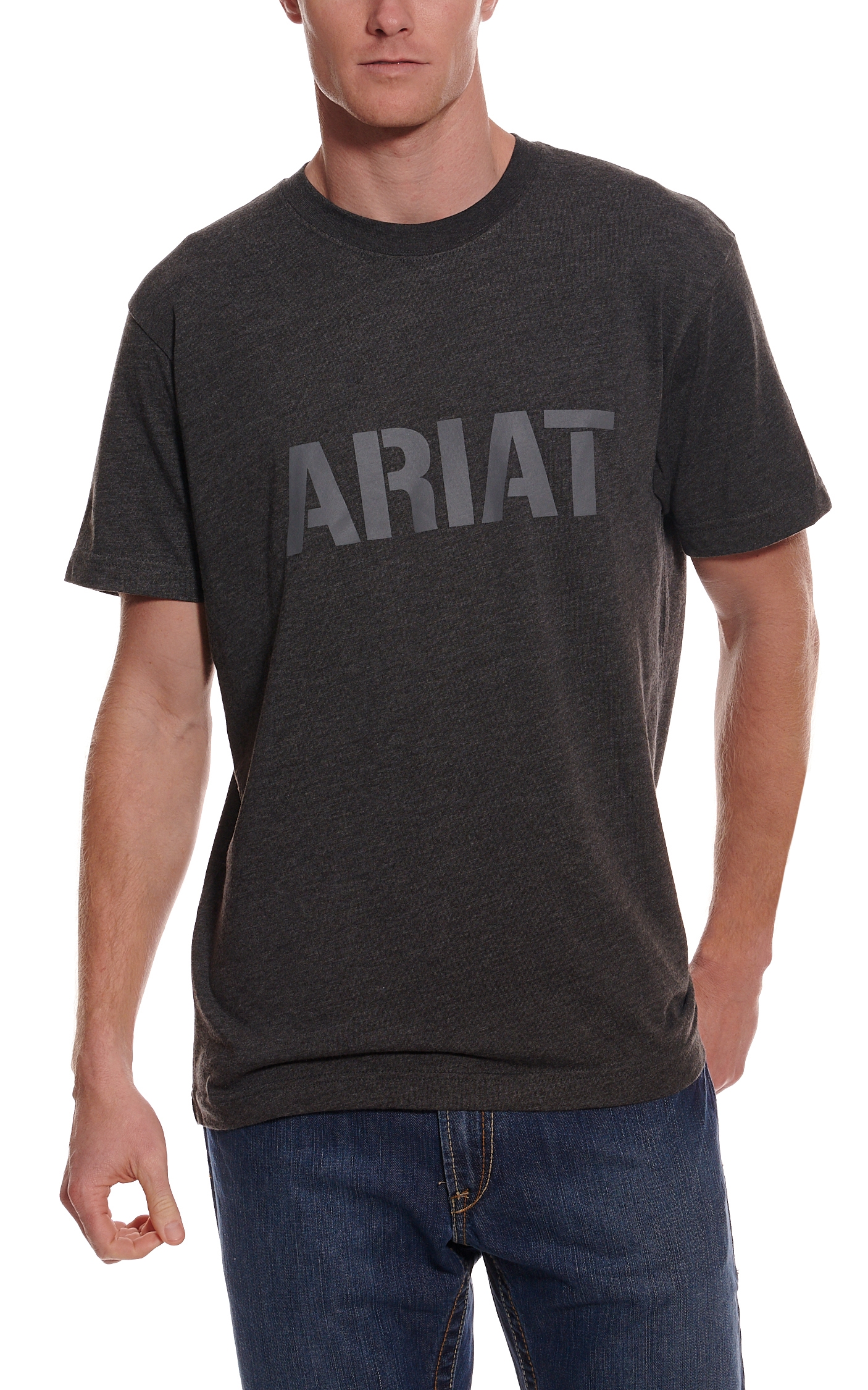 Ariat Men's Rebar Cotton Strong Charcoal Heather Block Logo Graphic Short Sleeve Work T-Shirt - Image 1