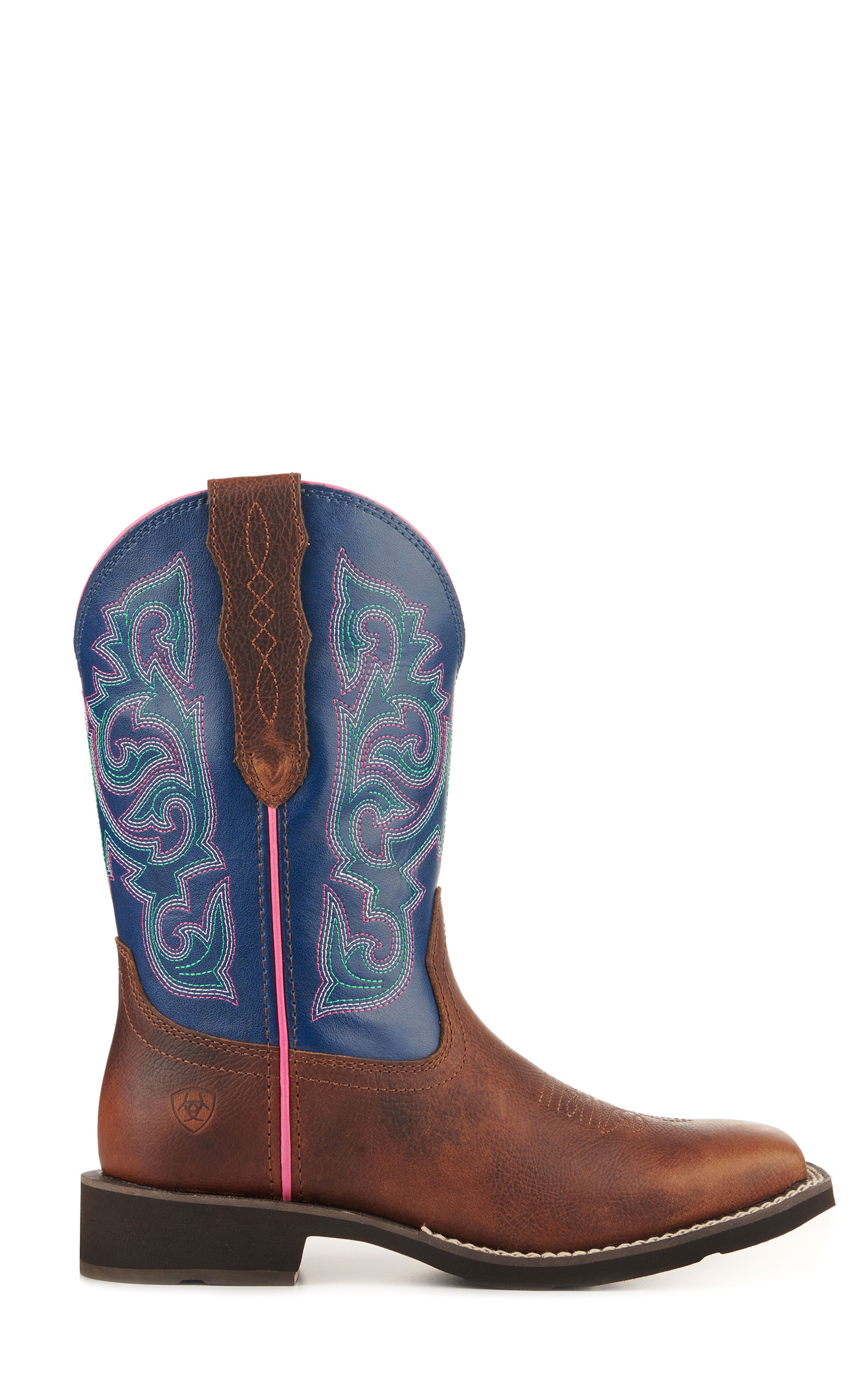 Ariat Women's Delilah Medium Brown and Blue StretchFit Wide Calf Wide Square Toe Cowboy Boots - Image 1