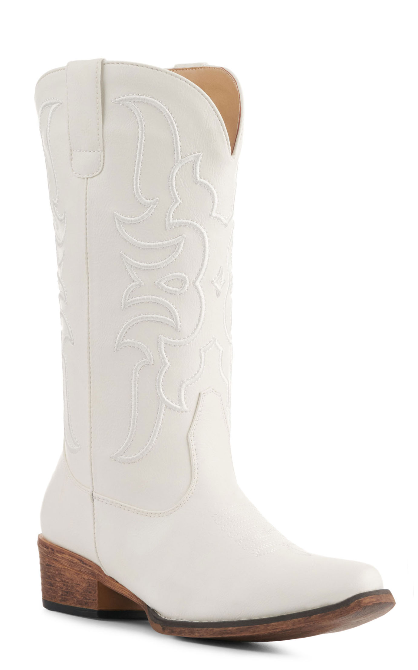 Roper Women's Riley Cord White Faux Leather Snip Toe Cowboy Boots - Image 1