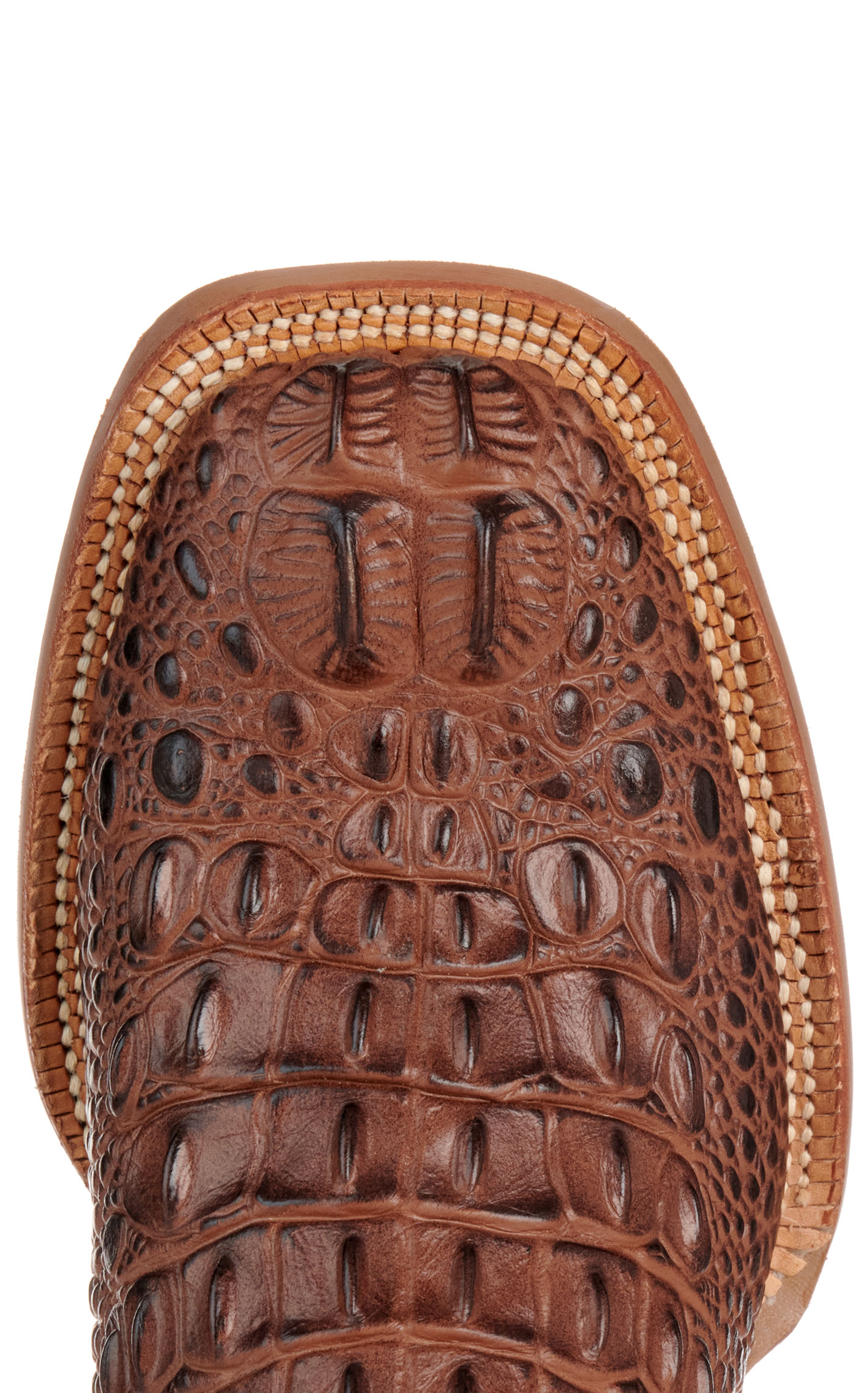 Cavender's Men's Intrepid Antique Cognac Hornback Alligator Print and Bone Wide Square Toe Cowboy Boots - Image 1