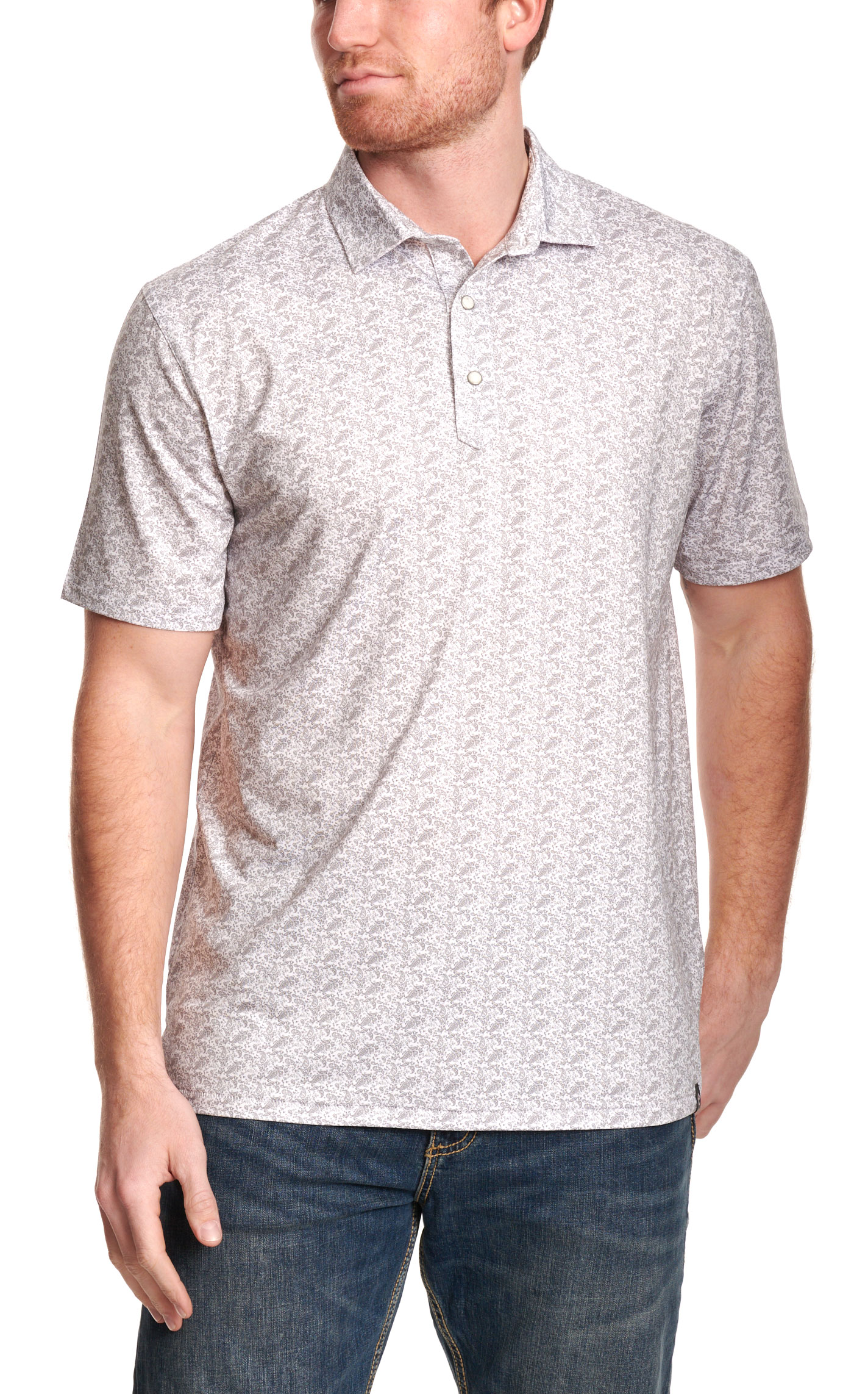 Rafter C Men's Pale Gray Paisley Polo Shirt - Image 1