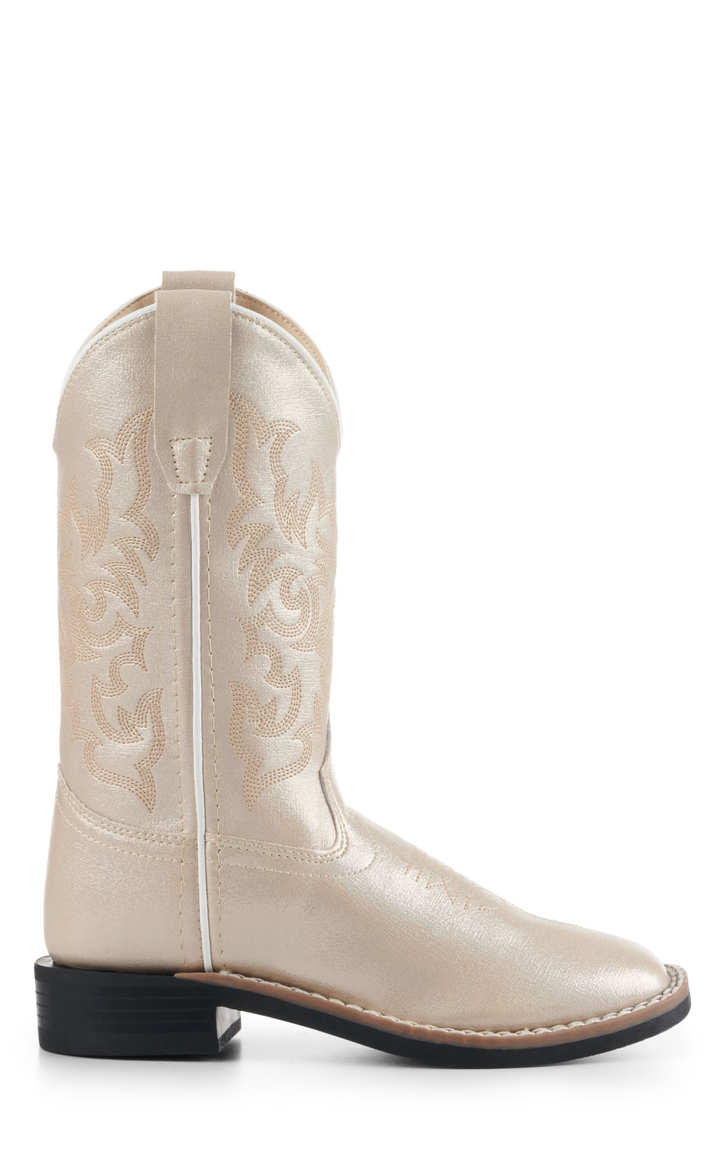 Old West Girls' Pearl Cream Faux Leather Wide Square Cowboy Boots - Image 1