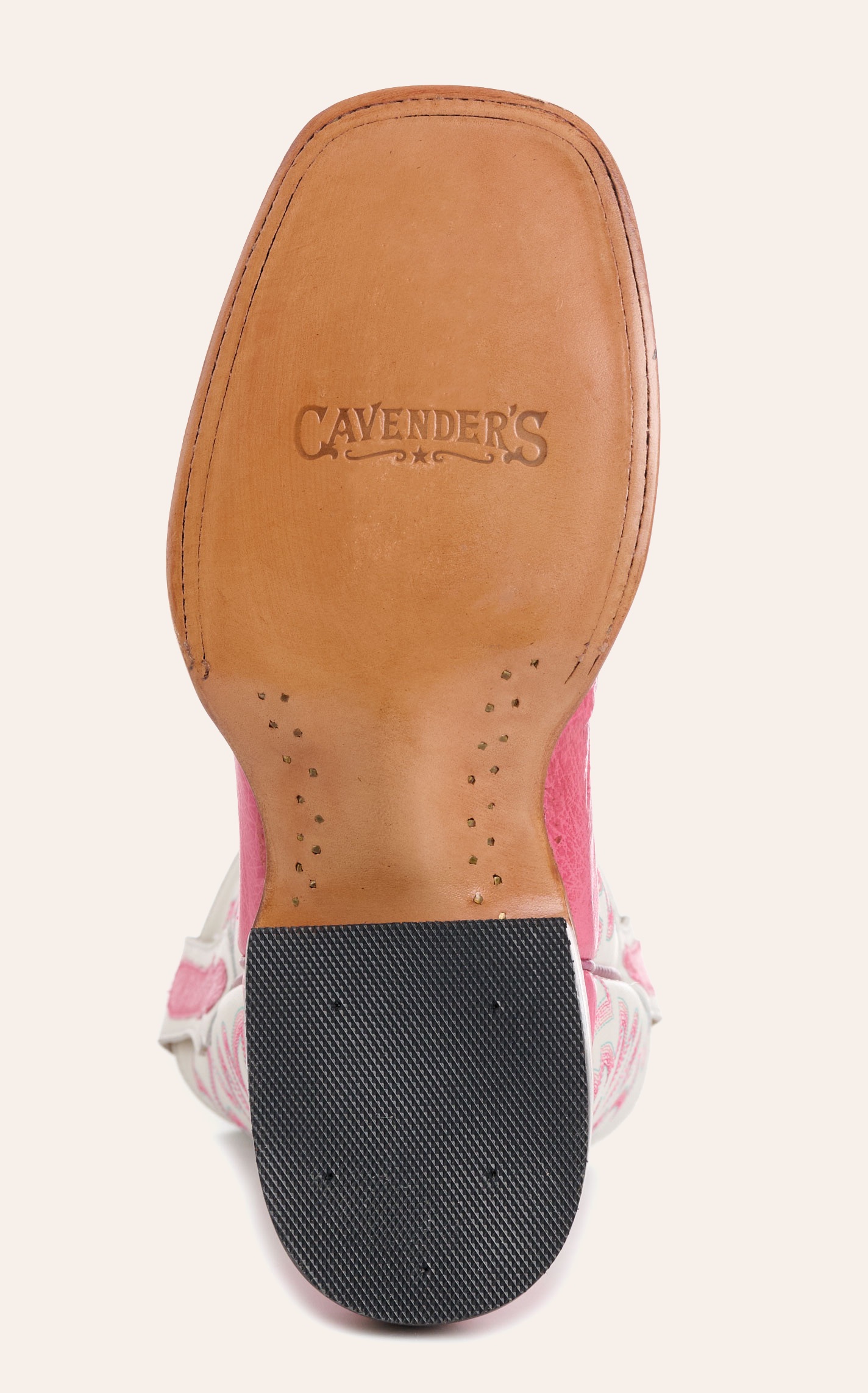 Cavender's Women's Pink Ostrich & White Wide Square Toe Cowboy Boots - Image 1