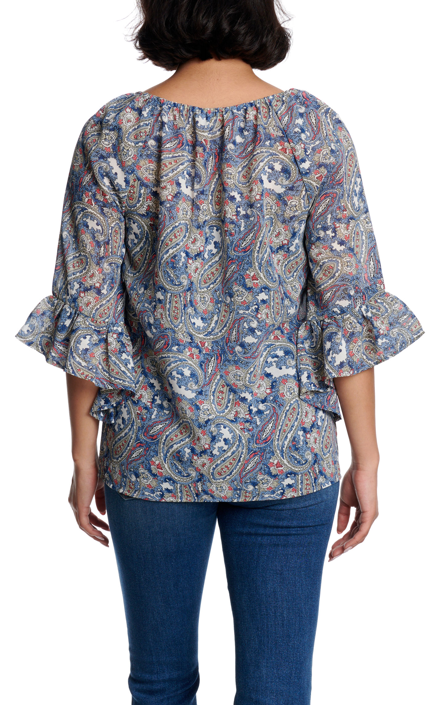 Magnolia Lane Women's Blue Paisley Print Smocked Neck Top - Image 1