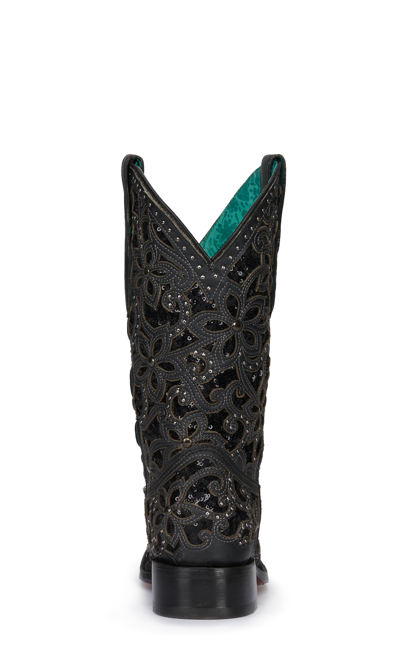 Corral Women's Black with Black Glitter Inlay and Studs Square Toe Cowboy Boot - Image 1