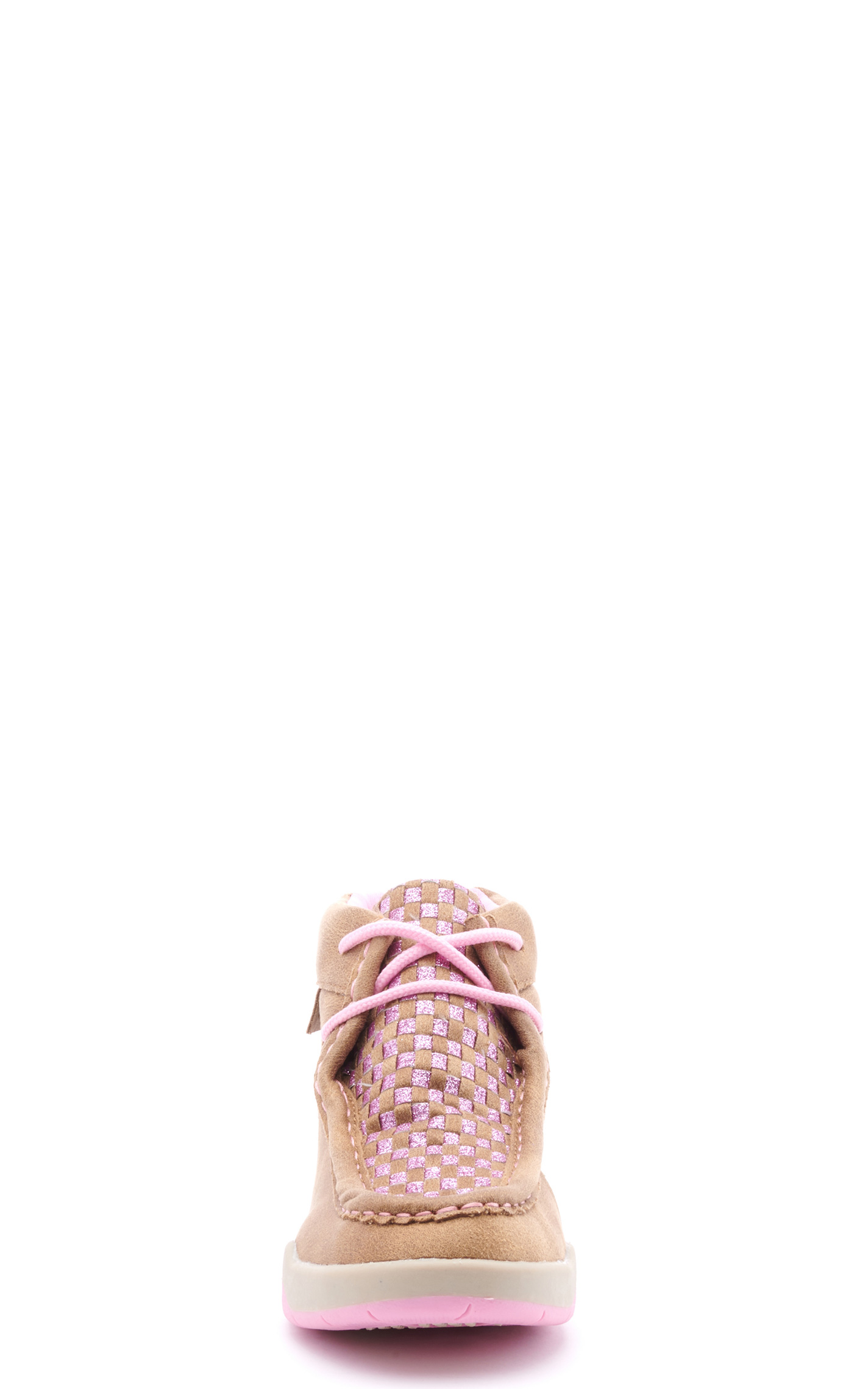 Twister Kids Brown and Pink Glitter Woven Lighted Moc Toe Shoes - Image 1