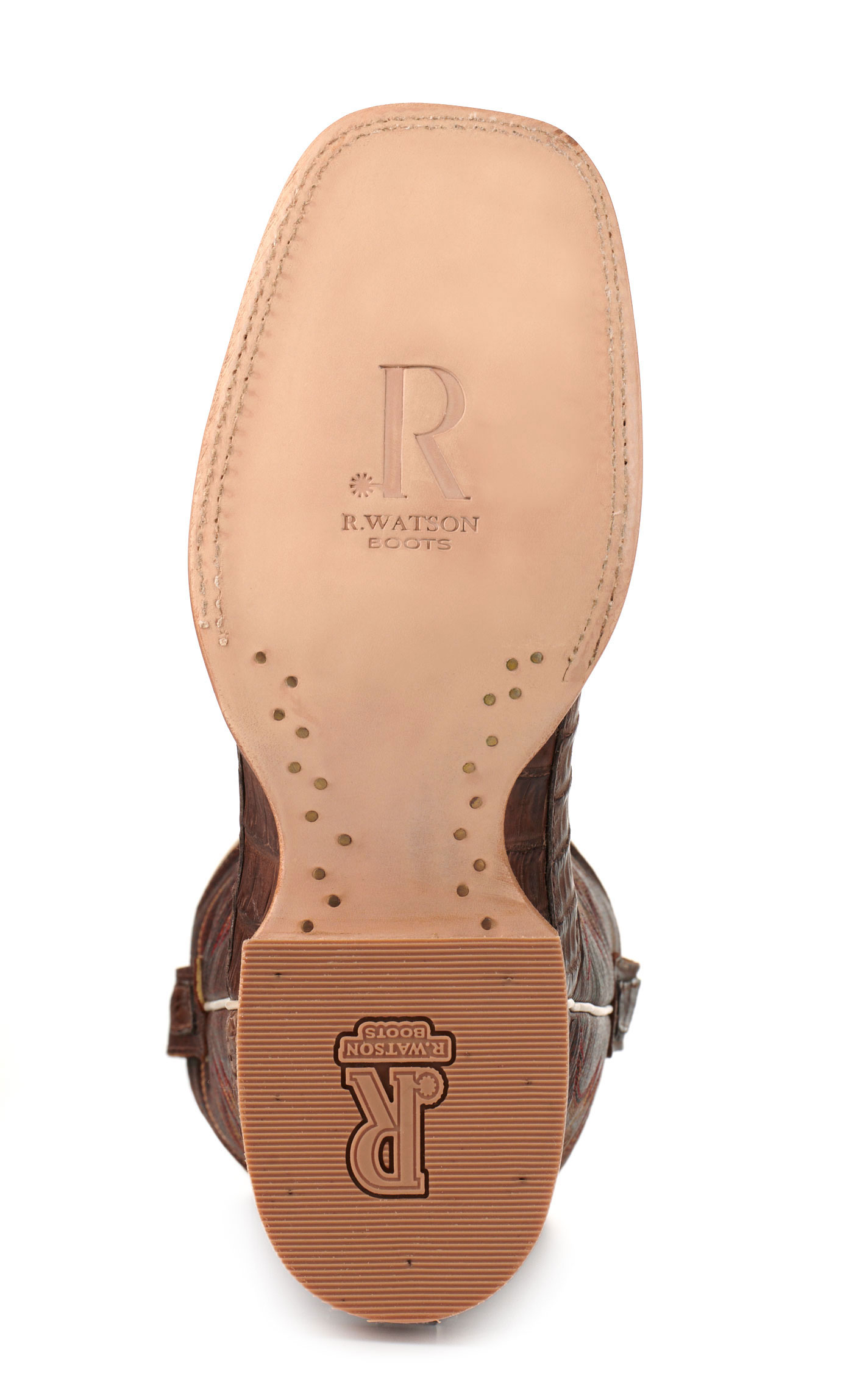 R. Watson Men's Kango Tobac Hornback Caiman Tail and Cognac Wide Square Toe Exotic Cowboy Boots - Image 1
