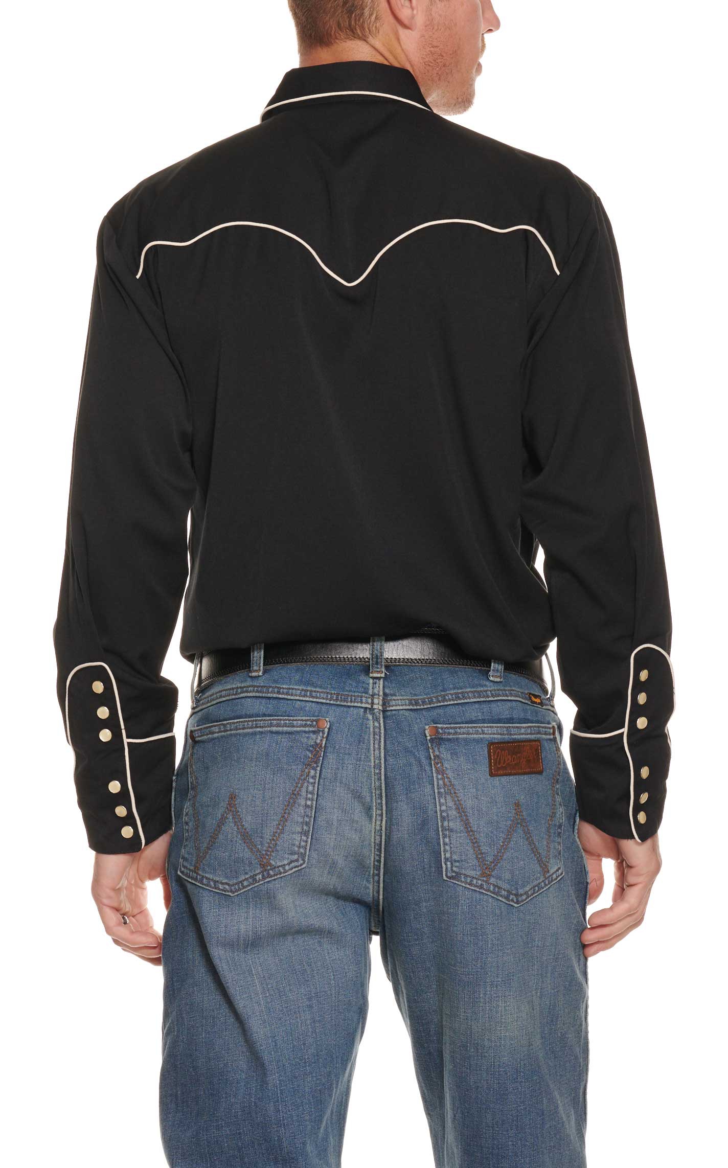 Scully Men's Legends Black with Cream Piping Long Sleeve Western Shirt - Image 1