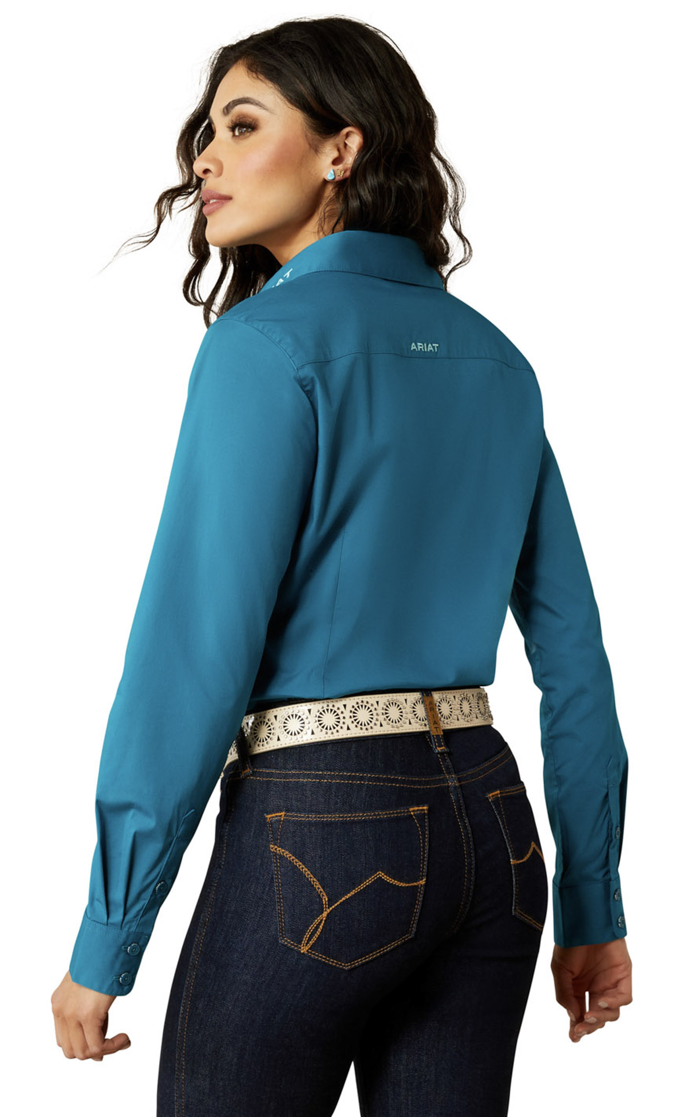 Ariat Women's Team Kirby Turquoise Stretch Long Sleeve Western Shirt - Image 1
