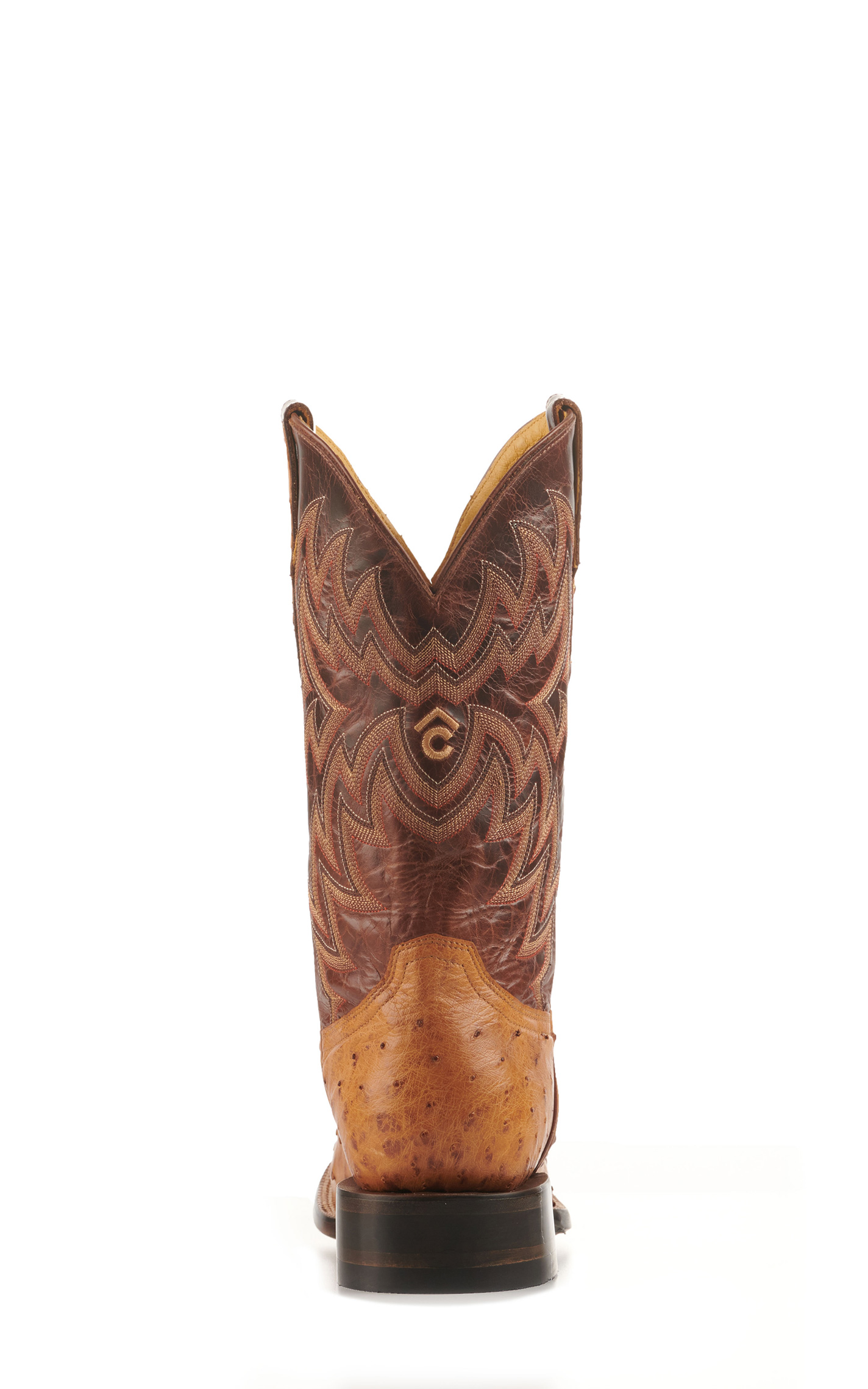 Cavender's Men's Saddle Brown and Straw Full Quill Ostrich Rafter C Wide Square Toe Exotic Cowboy Boots - Image 1