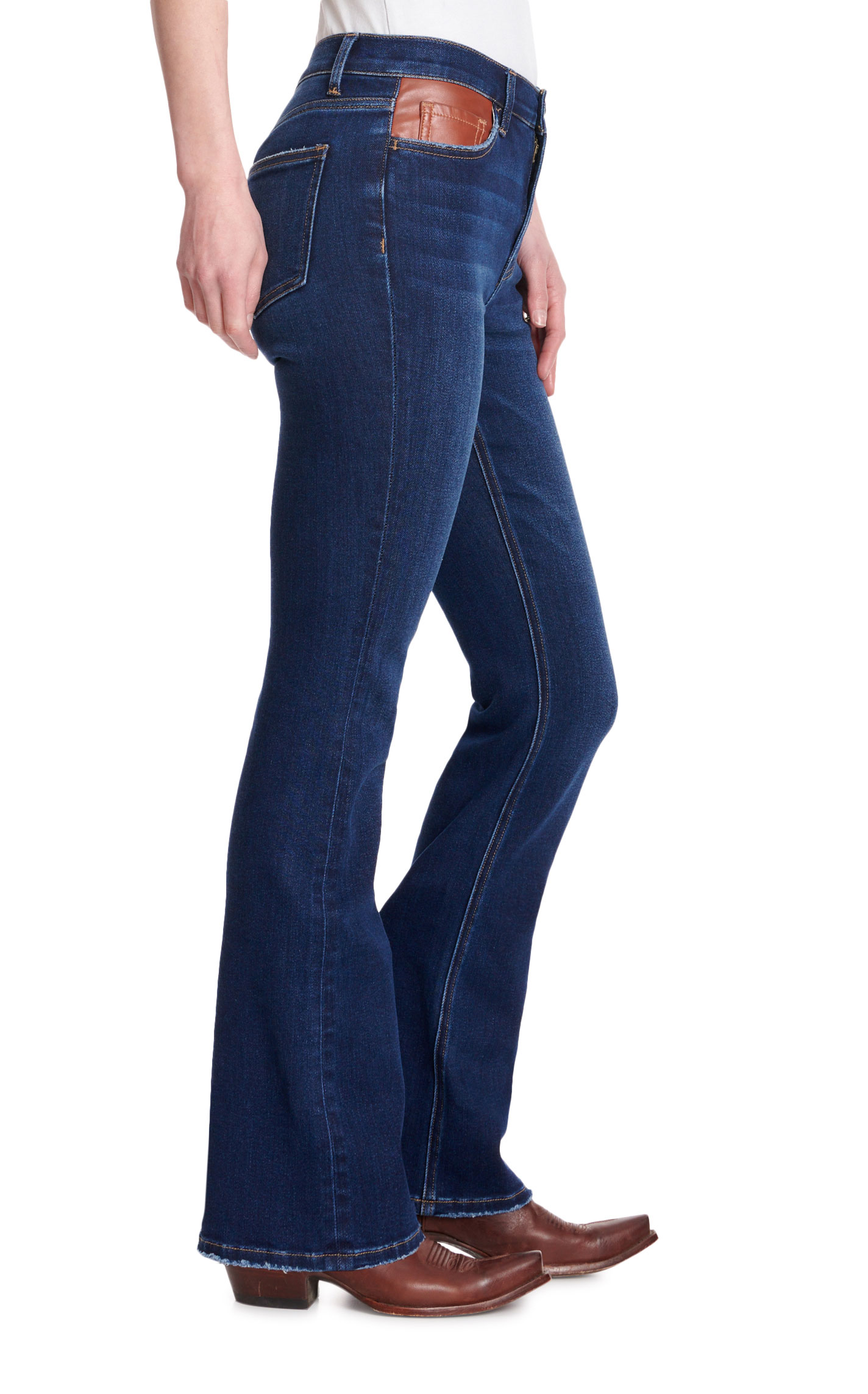 Vervet Women's Skylar Dark Wash Leather Front Pocket Boot Cut Jeans - Image 1