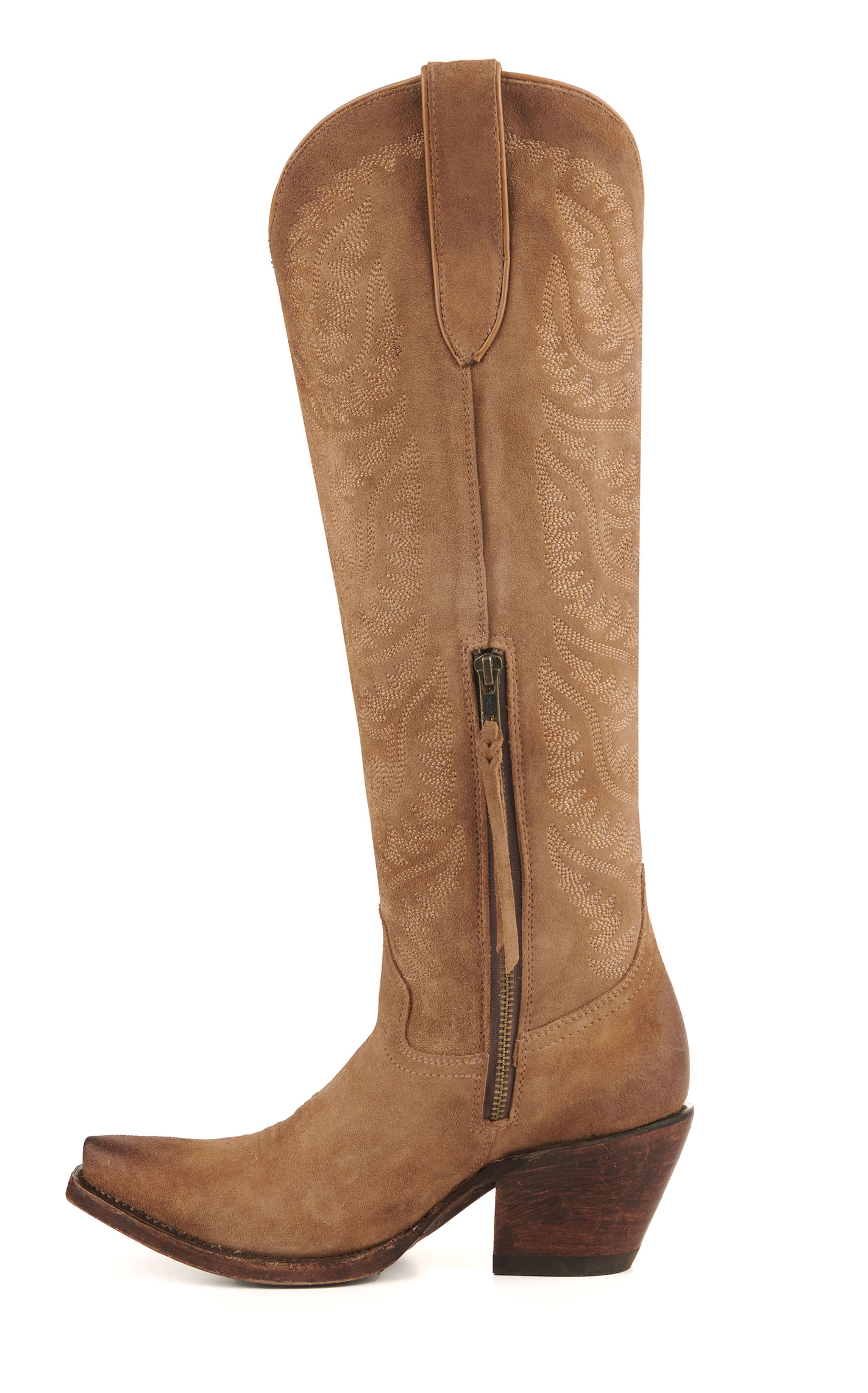 Ariat Women's Laramie Distressed Tan Suede StretchFit Snip Toe Tall Cowboy Boots - Image 1