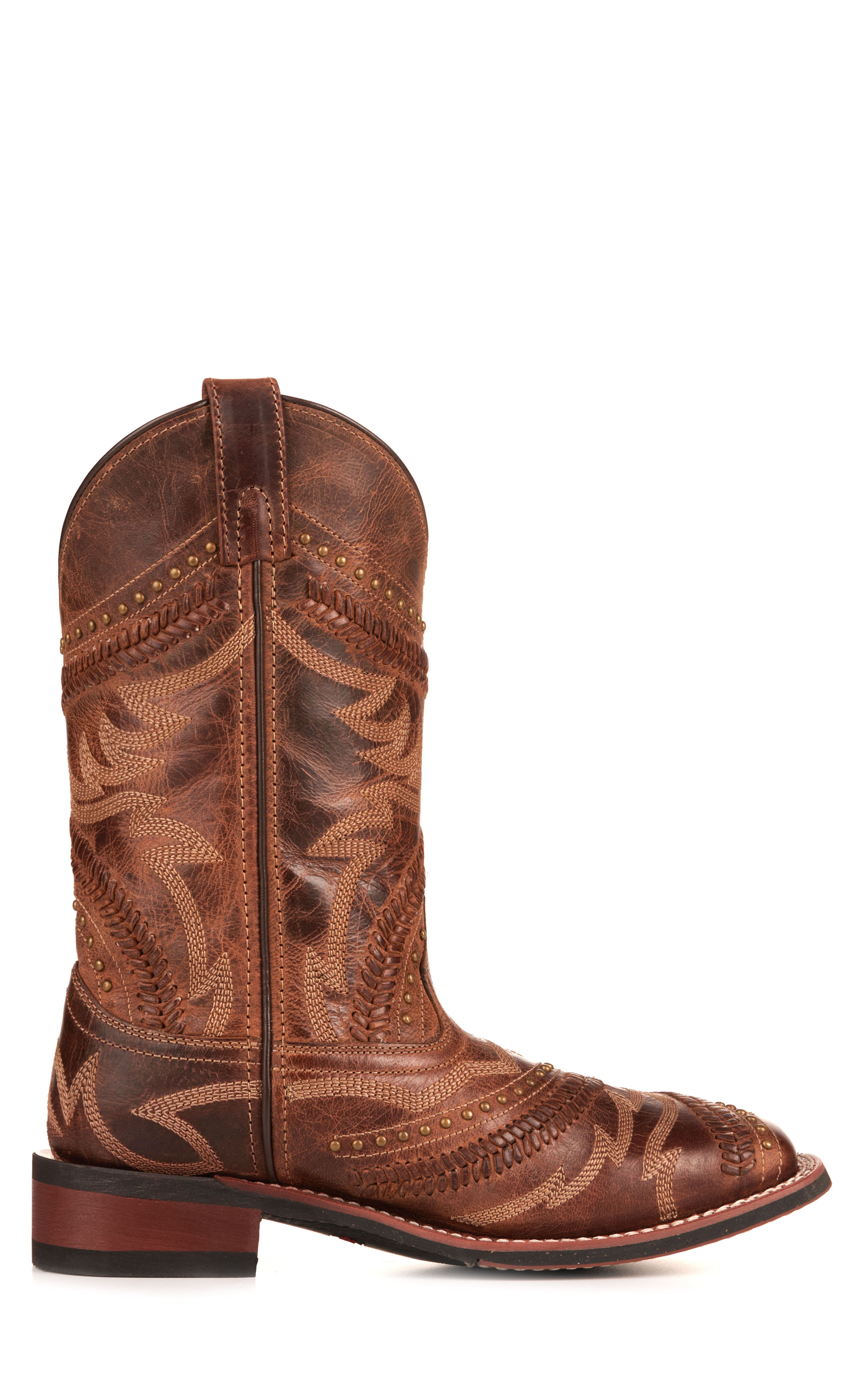 Laredo Women's Charli Brown with Lacing and Studs Wide Square Toe Cowboy Boots - Image 1