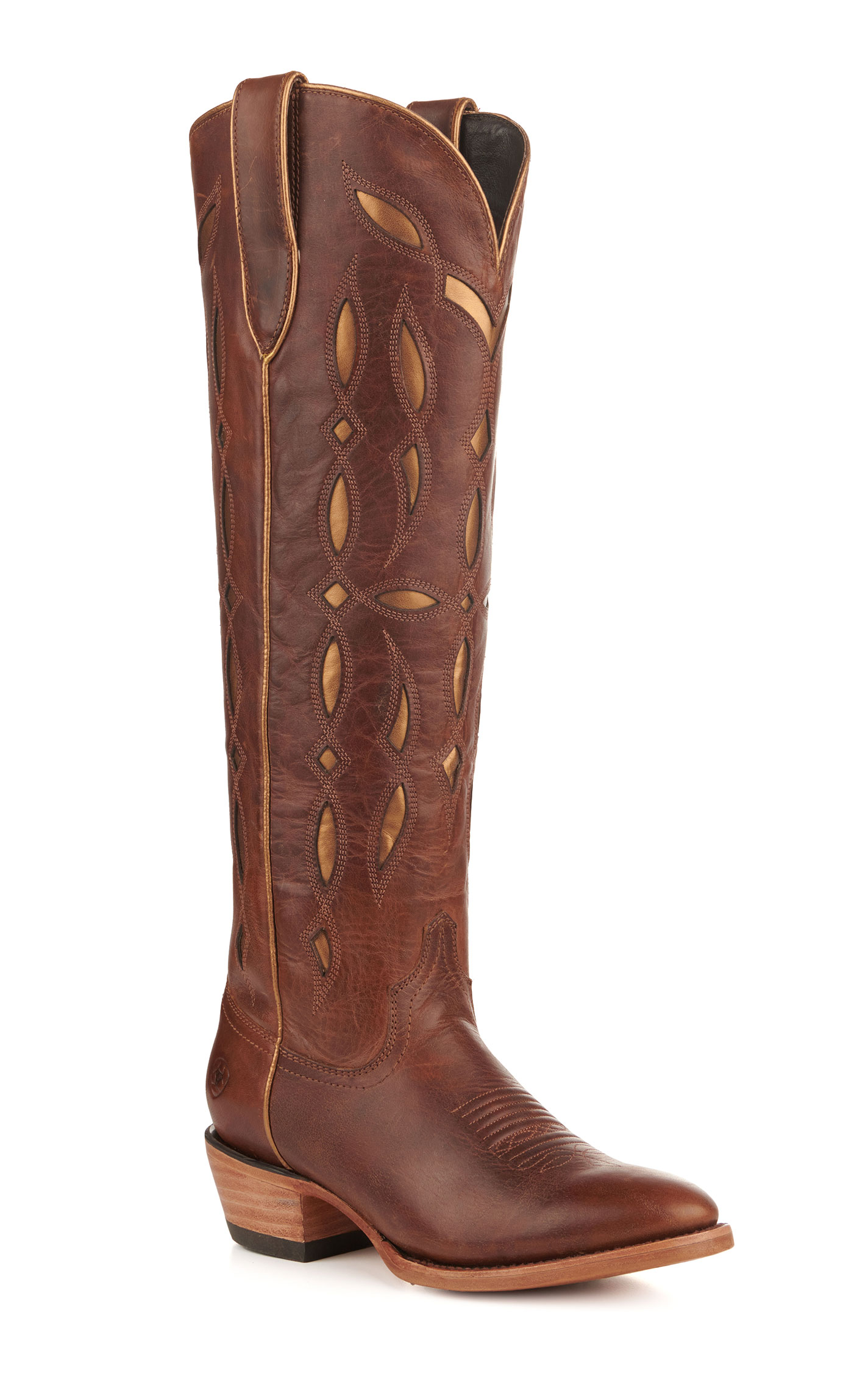 Ariat Women's Saylor Brown with Gold Inlay StretchFit R-Toe Cowboy Boots - Image 1