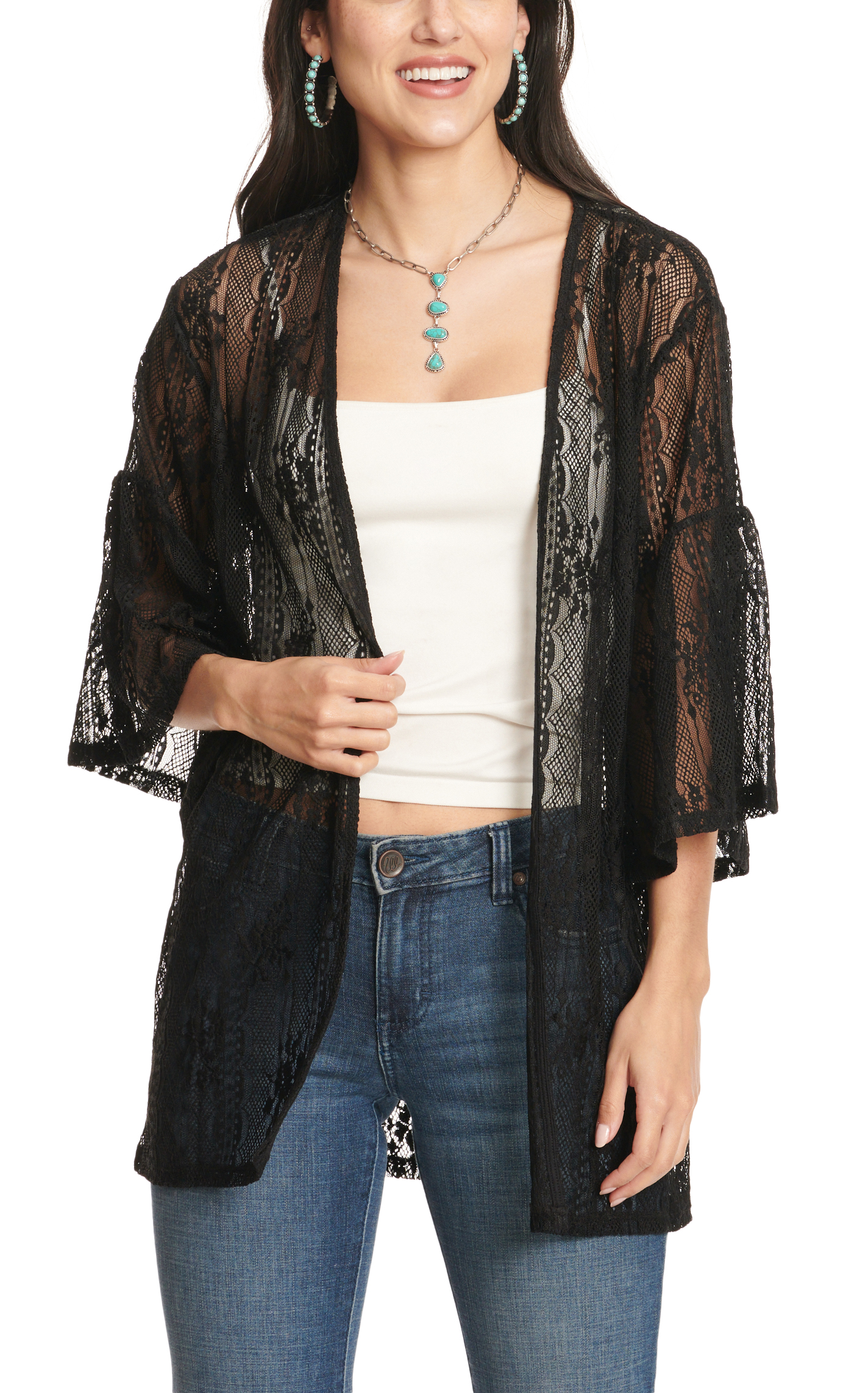 Magnolia Lane Women's Black Floral Curtain Lace Cardigan - Image 1