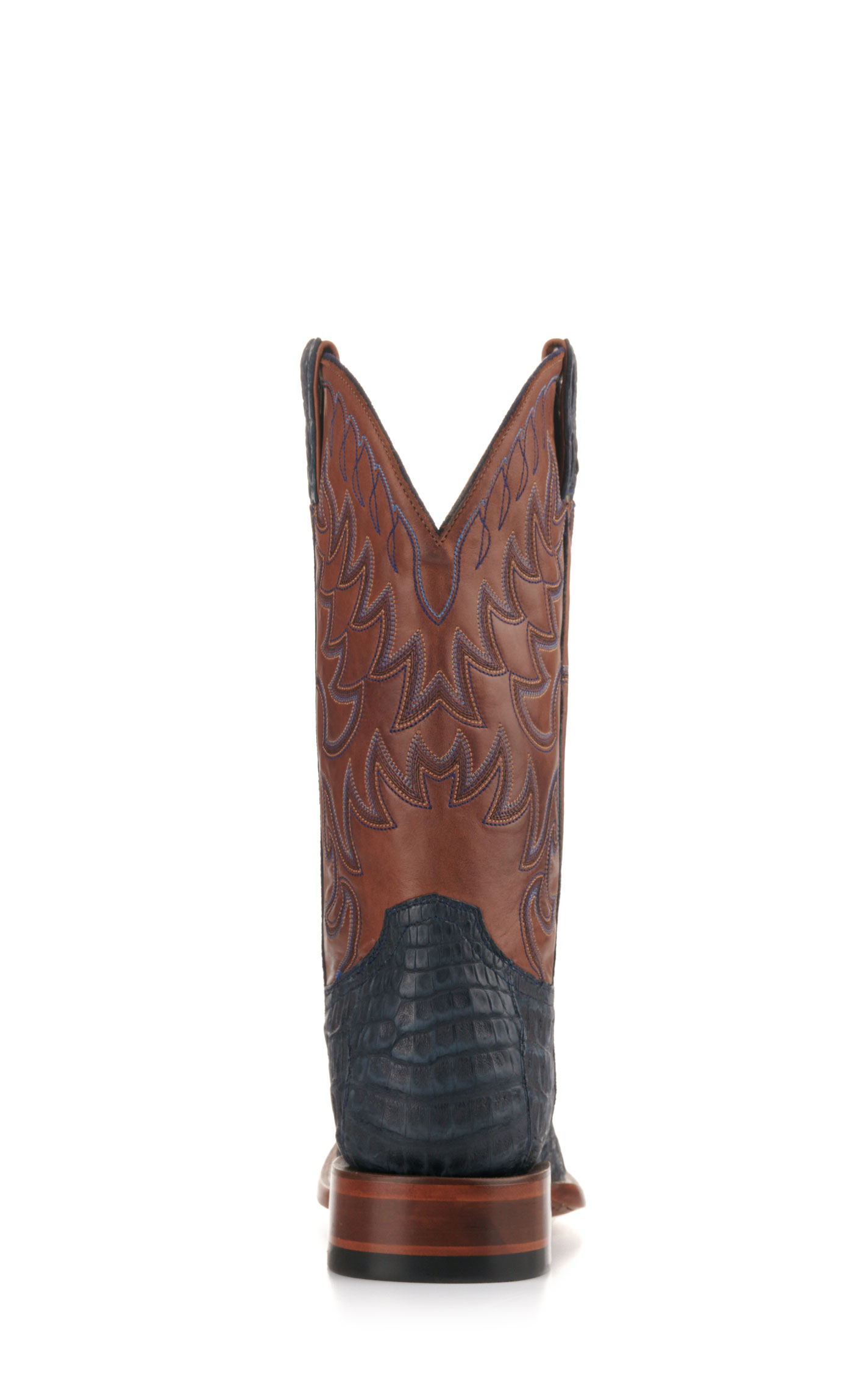 Cavender's Men's Brown and Blue Sueded Caiman Wide Square Toe Exotic Cowboy Boots - Image 1