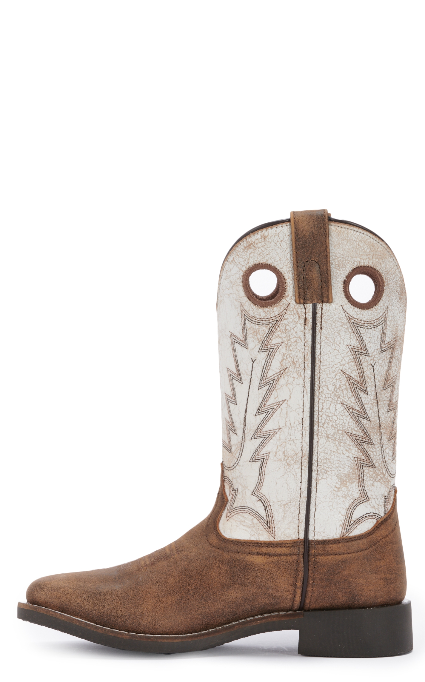 Smoky Mountain Women's  Distressed Brown and Antique White Wide Square Toe Cowboy Boots - Image 1