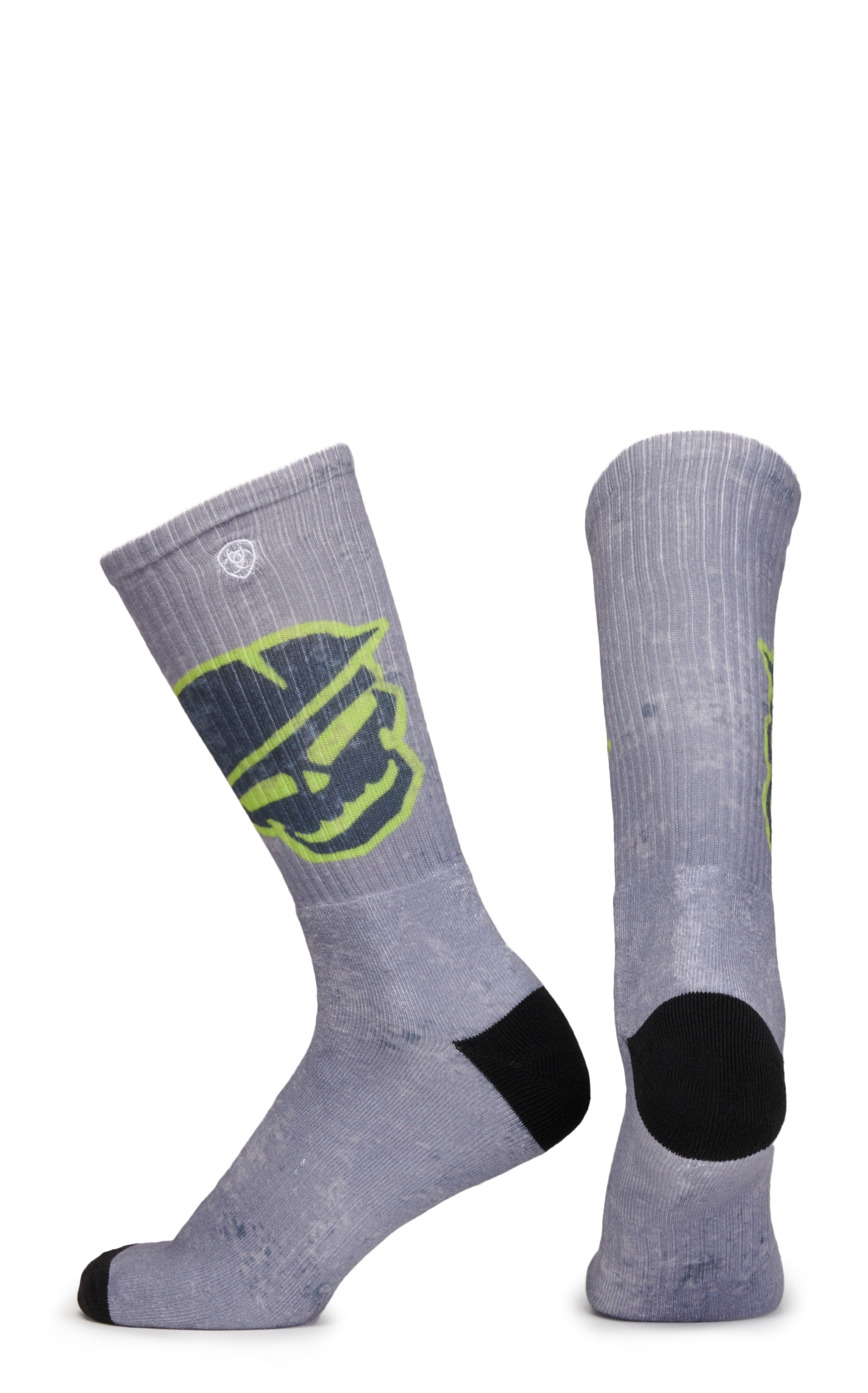 Ariat Men's Gray and Green Roughneck Skull Graphic 2-Pack Crew Socks (Large) - Image 1