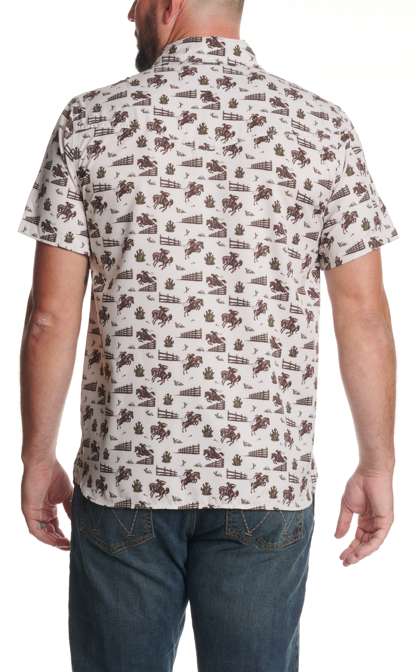 Burlebo Men's Performance Cowboy Country Taupe Western Print Shirt - Image 1