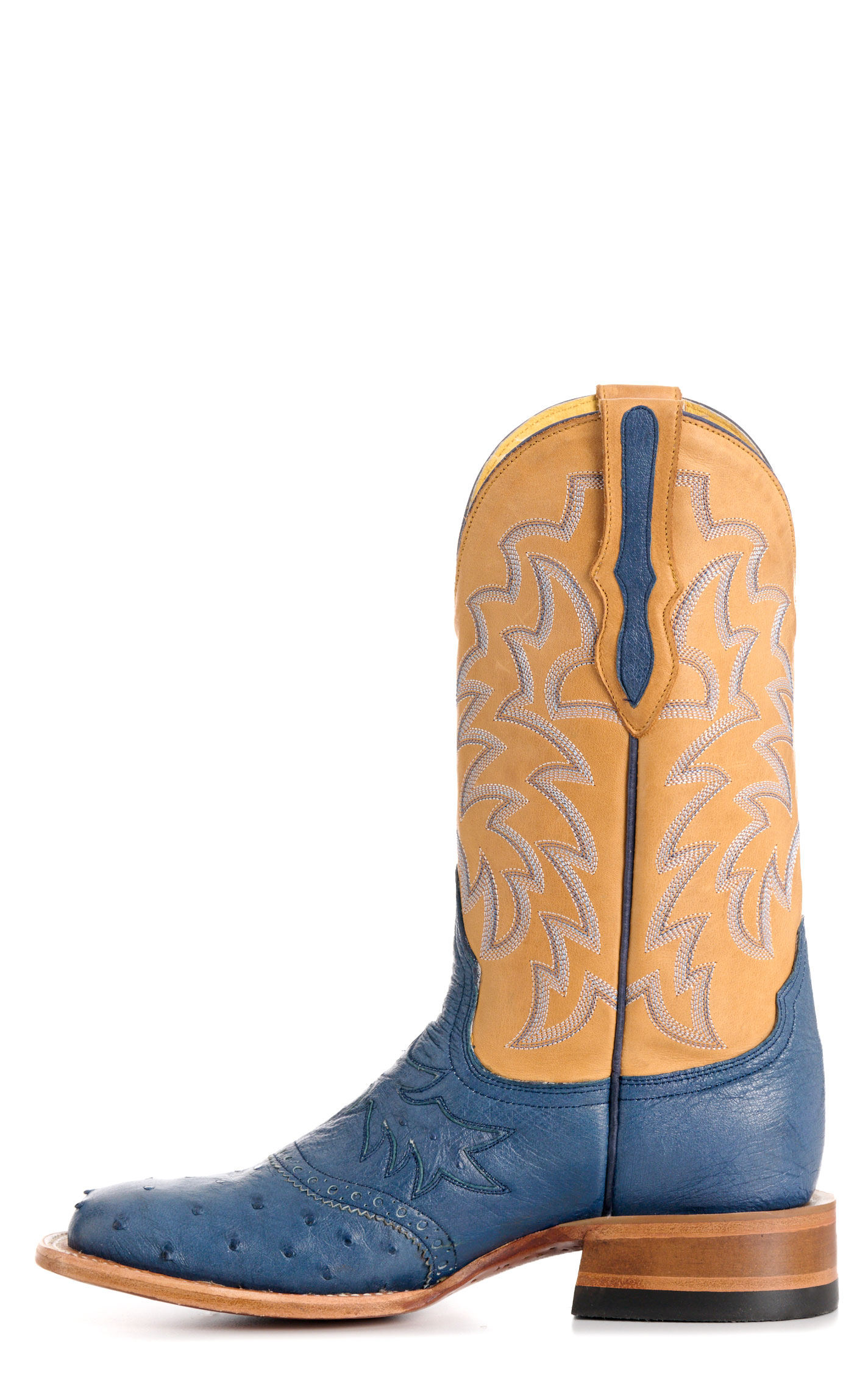 Cavender's Women's Blue Ostrich & Honey Wide Square Toe Cowboy Boots - Image 1