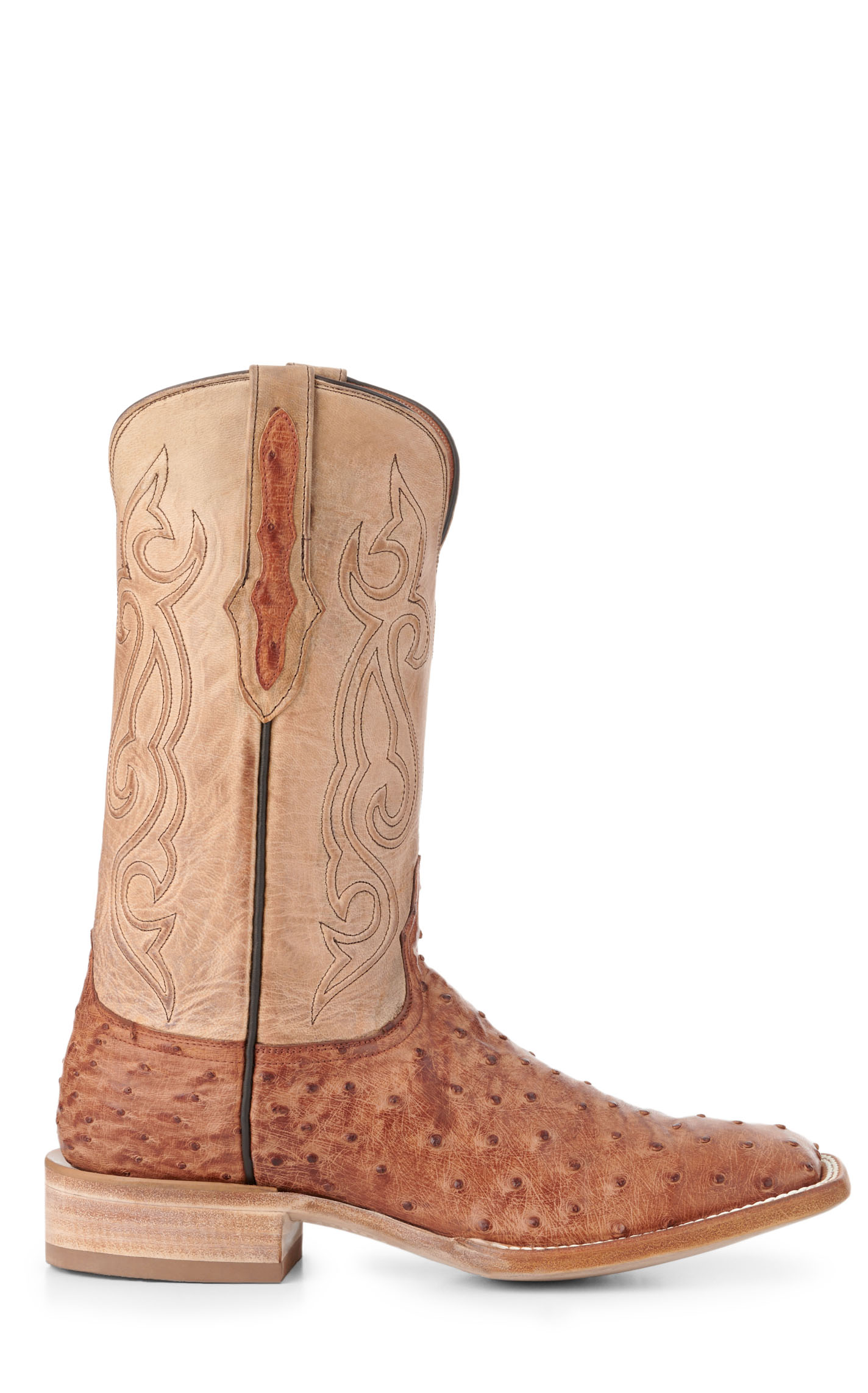 Black Jack Men's Pearl and Cognac Bruciato Full Quill Wide Square Toe Exotic Boots - Image 1