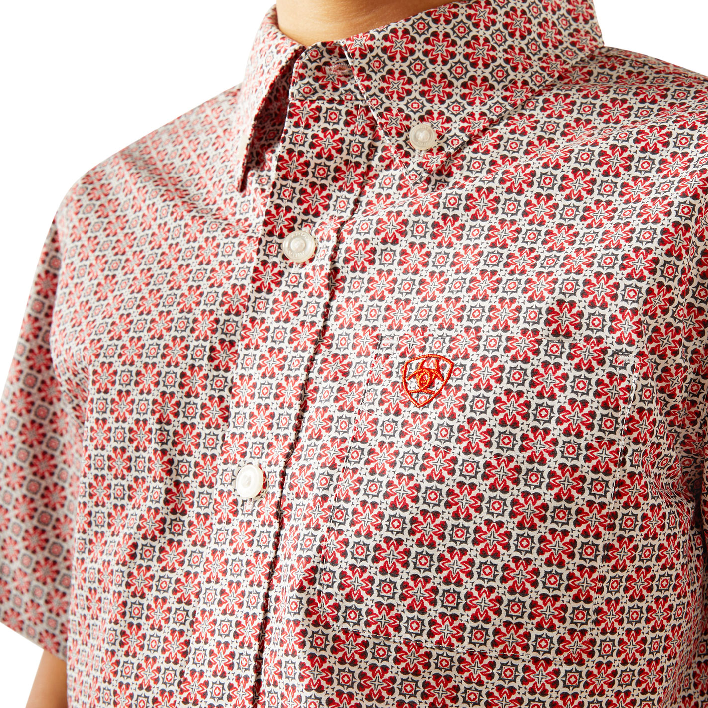 Ariat Boy's Welch Red Geo Print Western Shirt - Image 1