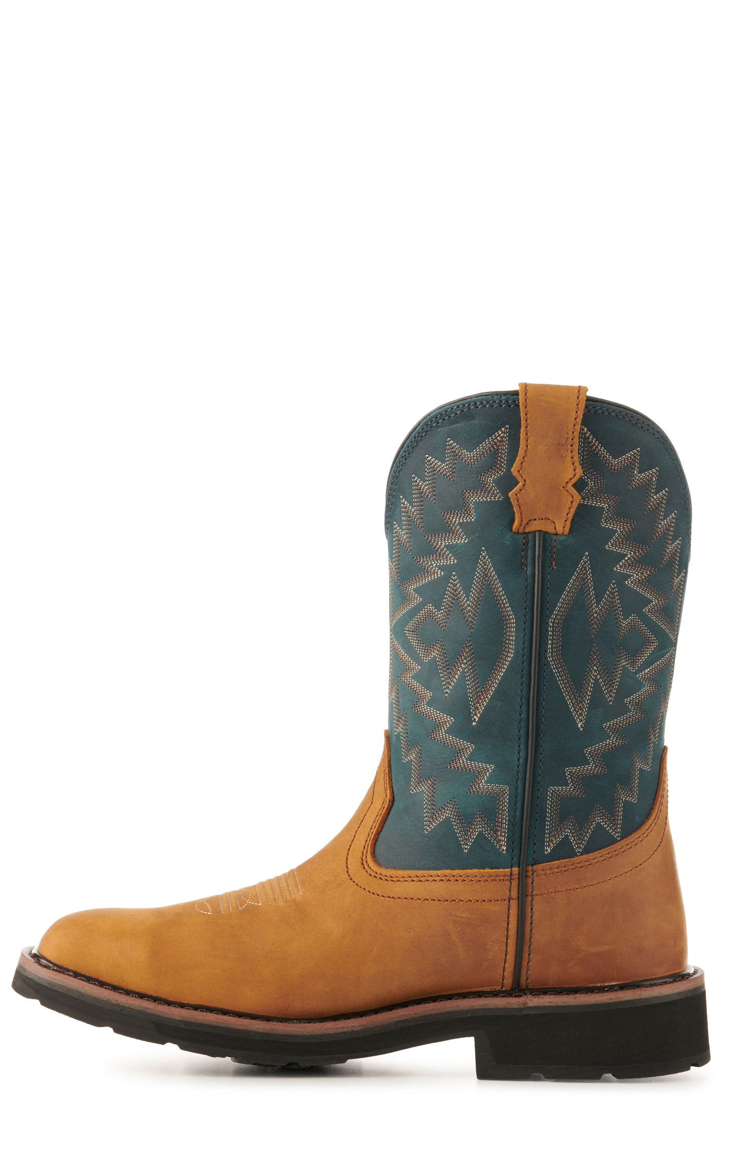 Wolverine Men's Rancher Arrow Tan and Blue Waterproof Wide Square Steel Toe Work Boots - Image 1