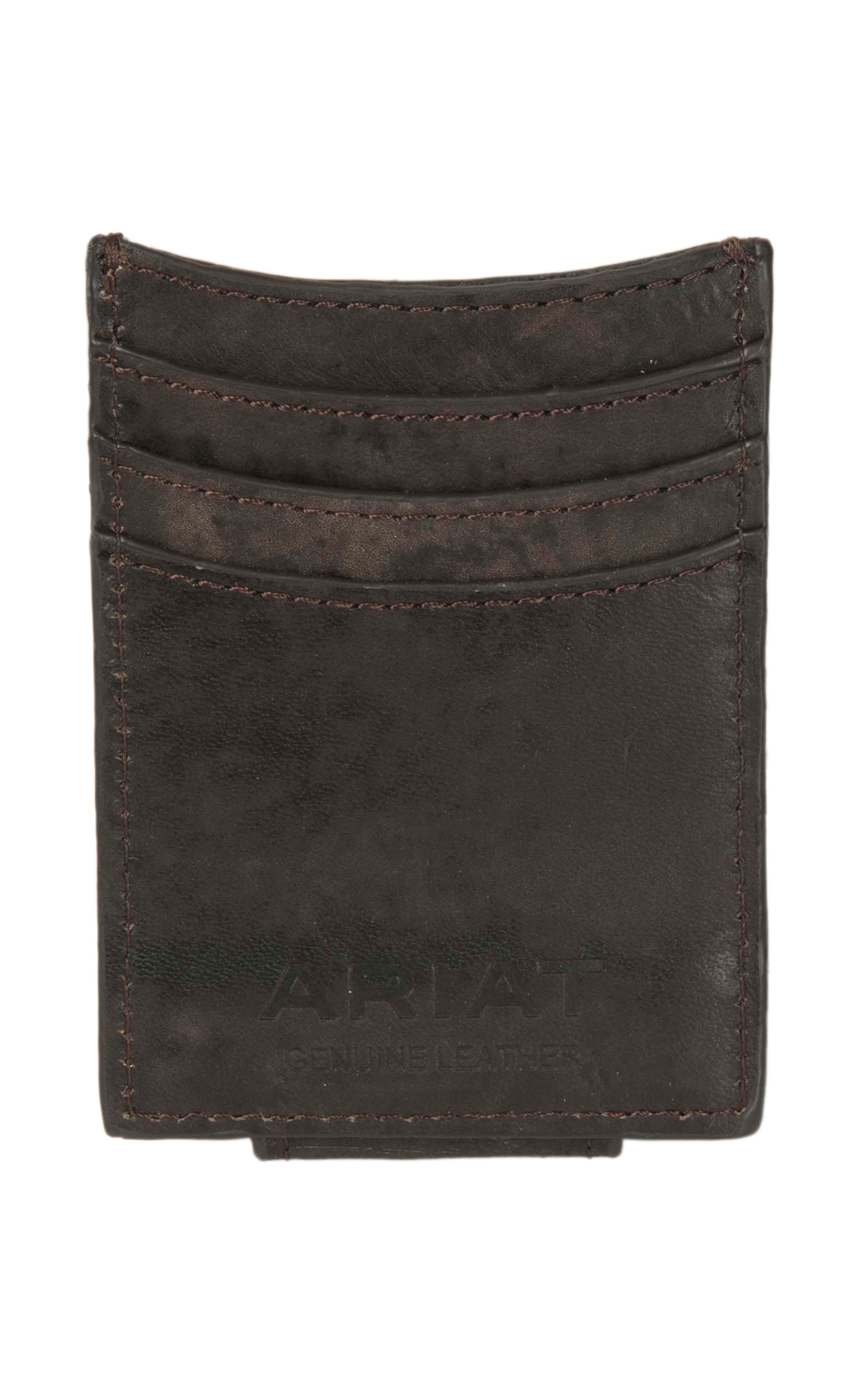 Ariat Dark Brown with Floral Tooling & Turquoise Cross Leather Card Case / Money Clip - Image 1