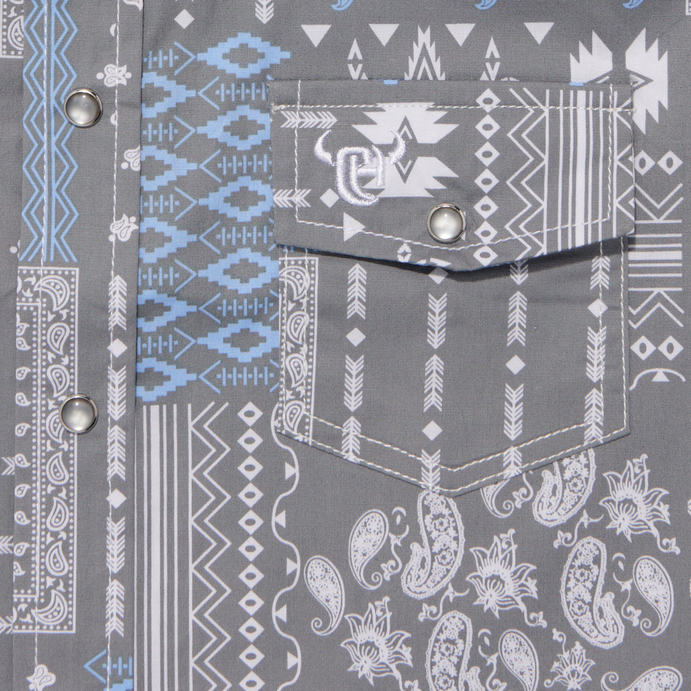 Cowboy Hardware Boy's Gray Aztec Bandana Print Shirt - Image 1