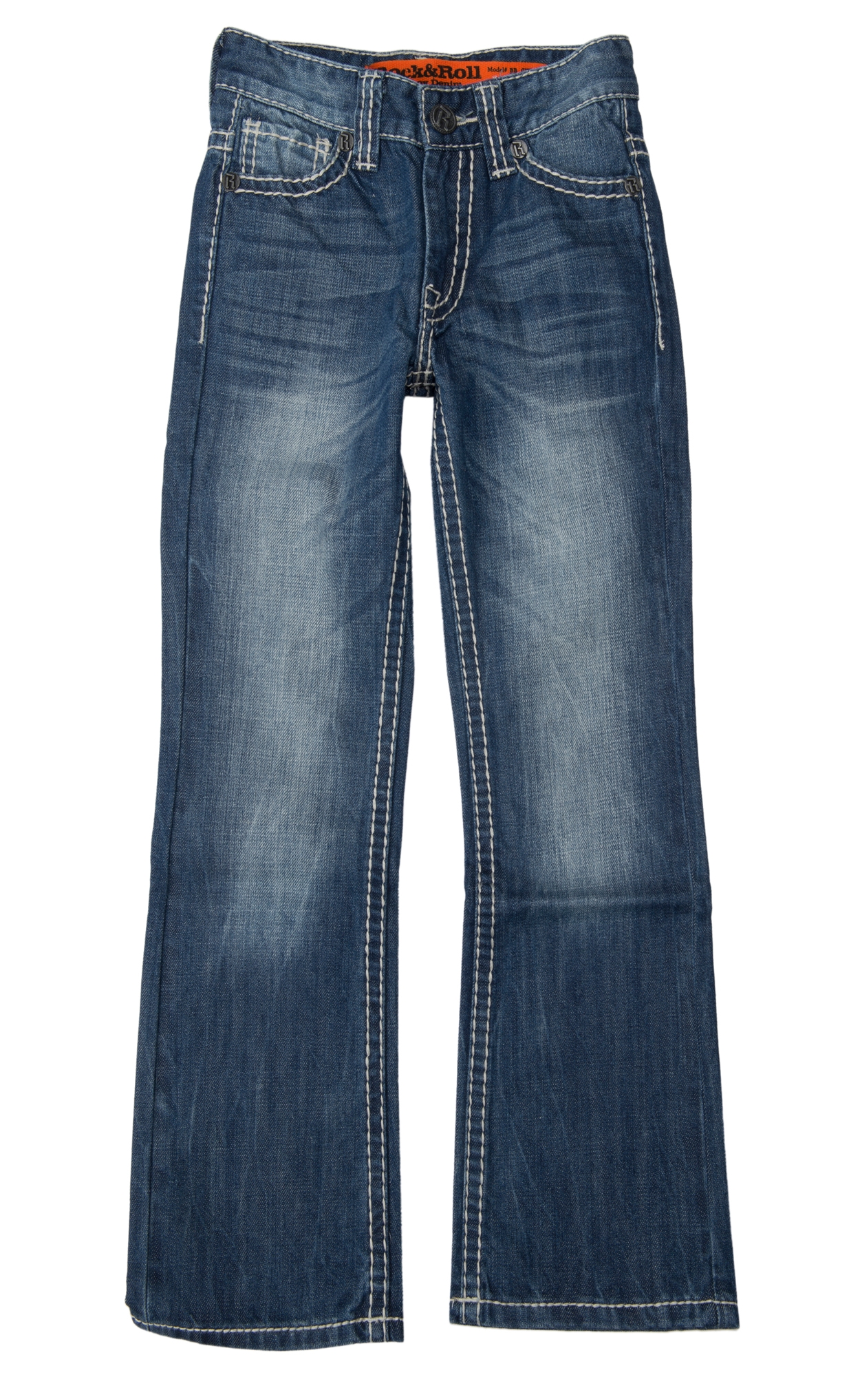 Rock & Roll Cowboy Boys' Medium Wash Raised Denim Double V Boot Cut Jeans - Image 1