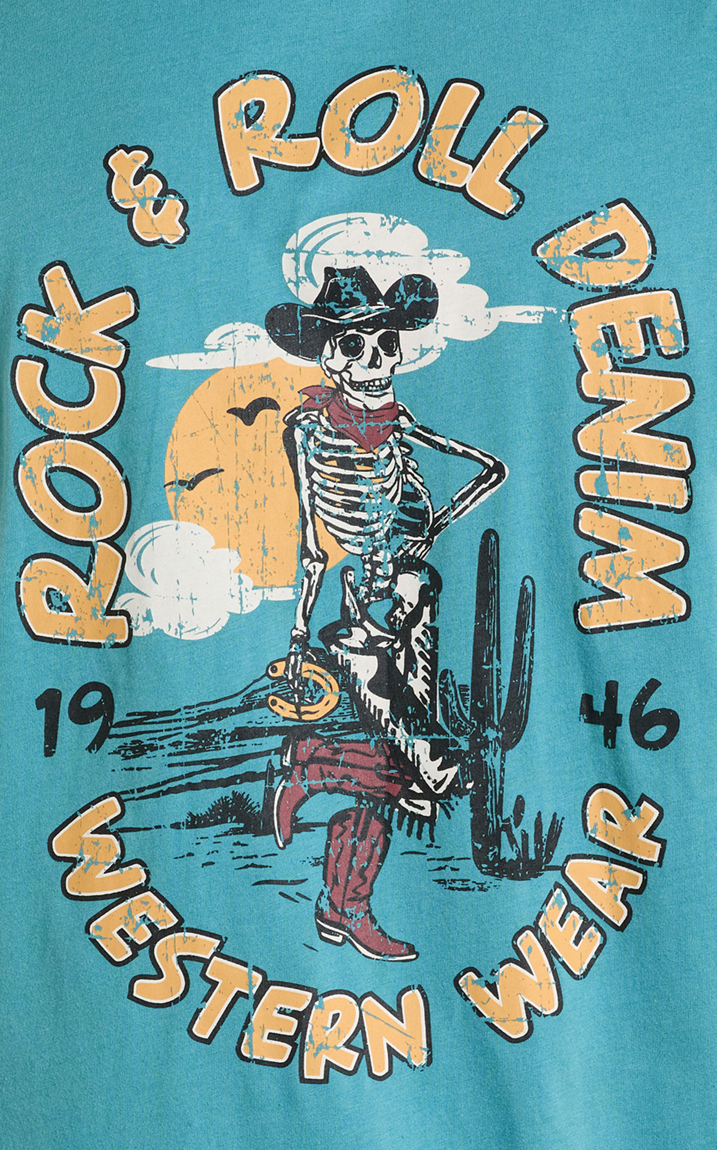 Rock & Roll Denim Men's Blue Cowboy Skeleton Print T-Shirt - Image 1